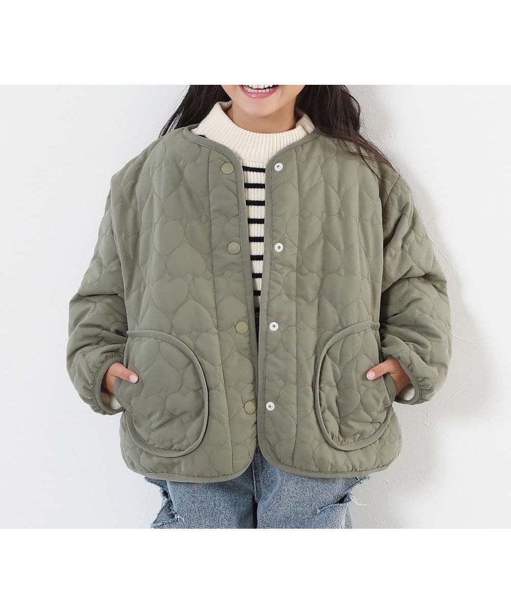 【デビロック/devirock / KIDS】の洗える ハートキルティング 裏あったかボアジャケット ダウンジャケット コート 25AW インテリア・キッズ・メンズ・レディースファッション・服の通販 founy(ファニー) 　ファッション　Fashion　キッズファッション　Fashion for Kids　洗える　Machine Washable　キルティング　Quilted, Quilting　キルト　Quilt, Quilted Fabric　ジャケット　Jacket, Outerwear　ダウン　Down, Puffer　トレンド　Trend, Trending Now　ピーチ　Peach, Soft Touch　A/W・秋冬　Autumn/Winter　2025年　2025　2025-2026秋冬・A/W　Autumn/Winter 2025–26 AW25–26　Lカーキ|ID: prp329100004790722 ipo3291000000034763119