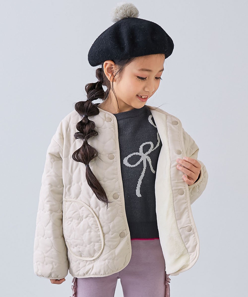 【デビロック/devirock / KIDS】の洗える ハートキルティング 裏あったかボアジャケット ダウンジャケット コート 25AW インテリア・キッズ・メンズ・レディースファッション・服の通販 founy(ファニー) 　ファッション　Fashion　キッズファッション　Fashion for Kids　洗える　Machine Washable　キルティング　Quilted, Quilting　キルト　Quilt, Quilted Fabric　ジャケット　Jacket, Outerwear　ダウン　Down, Puffer　トレンド　Trend, Trending Now　ピーチ　Peach, Soft Touch　A/W・秋冬　Autumn/Winter　2025年　2025　2025-2026秋冬・A/W　Autumn/Winter 2025–26 AW25–26　アイボリー|ID: prp329100004790722 ipo3291000000034763122