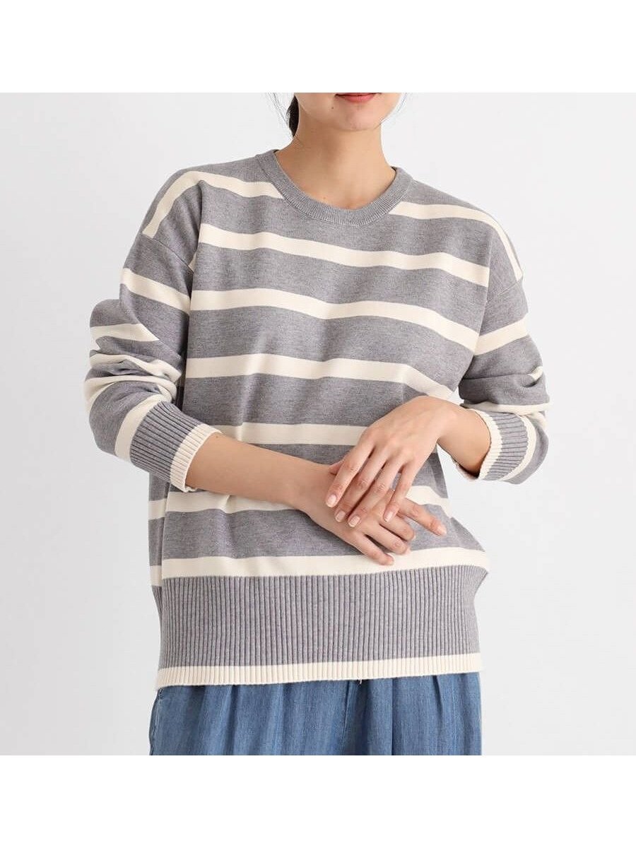 【ラシュッド/LASUD】のクルーネックボーダーニット インテリア・キッズ・メンズ・レディースファッション・服の通販 founy(ファニー) ファッション Fashion レディースファッション Fashion for Women トップス・カットソー Cut & Sew Tops ニット Knit Tops & Sweaters シンプル Simple, Minimal バランス Balance, Style Balance ボーダー Border, Stripe リラックス Relax, Relaxed Fit ワイド Wide, Wide Fit 杢グレー|ID: prp329100004790785 ipo3291000000034763384