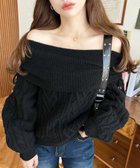 【モーメントプラス/moment+ / MEN】のハートケーブルドロストリボンオフショルニット長袖プルオーバー ブラック|ID: prp329100004790898 ipo3291000000034763876