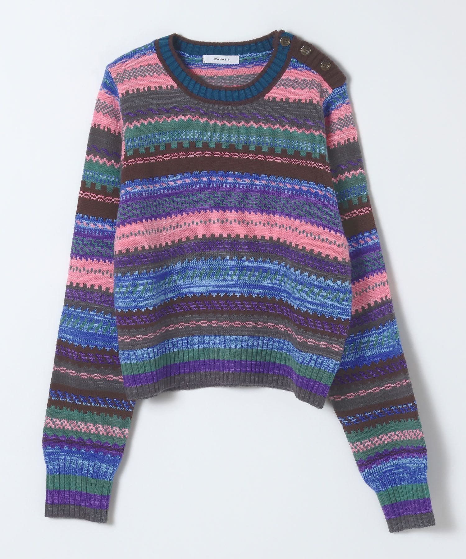 【ジーナシス/JEANASiS】のカラフルジャガードレトロボーダープルオーバー 人気、トレンドファッション・服の通販 founy(ファニー) 　ファッション　Fashion　レディースファッション　Fashion for Women　トップス・カットソー　Cut & Sew Tops　カジュアルプルオーバー・ニットトップス　Pullovers & Knit Tops / Casual Pullovers　おすすめ　Recommended / Our Picks　アクリル　Acrylic Material　ジャケット　Jacket, Outerwear　デニム　Denim, Jeans Material　ボーダー　Border, Stripe　ミドル　Middle Length, Mid Height　A/W・秋冬　Autumn/Winter　 other-1|ID: prp329100004790941 ipo3291000000034764057