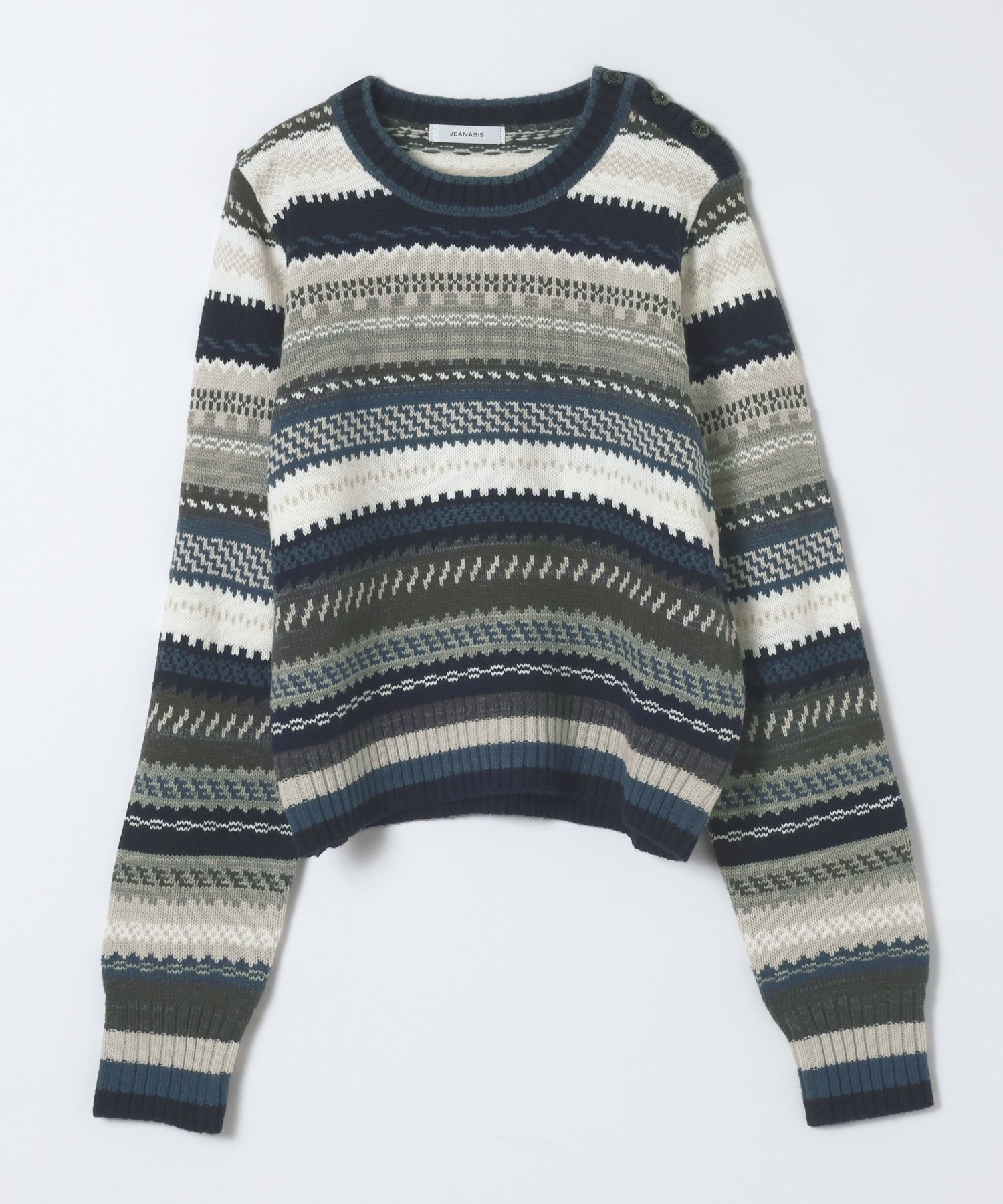 【ジーナシス/JEANASiS】のカラフルジャガードレトロボーダープルオーバー インテリア・キッズ・メンズ・レディースファッション・服の通販 founy(ファニー) 　ファッション　Fashion　レディースファッション　Fashion for Women　トップス・カットソー　Cut & Sew Tops　カジュアルプルオーバー・ニットトップス　Pullovers & Knit Tops / Casual Pullovers　おすすめ　Recommended / Our Picks　アクリル　Acrylic Material　ジャケット　Jacket, Outerwear　デニム　Denim, Jeans Material　ボーダー　Border, Stripe　ミドル　Middle Length, Mid Height　A/W・秋冬　Autumn/Winter　グレー系その他|ID: prp329100004790941 ipo3291000000034764059