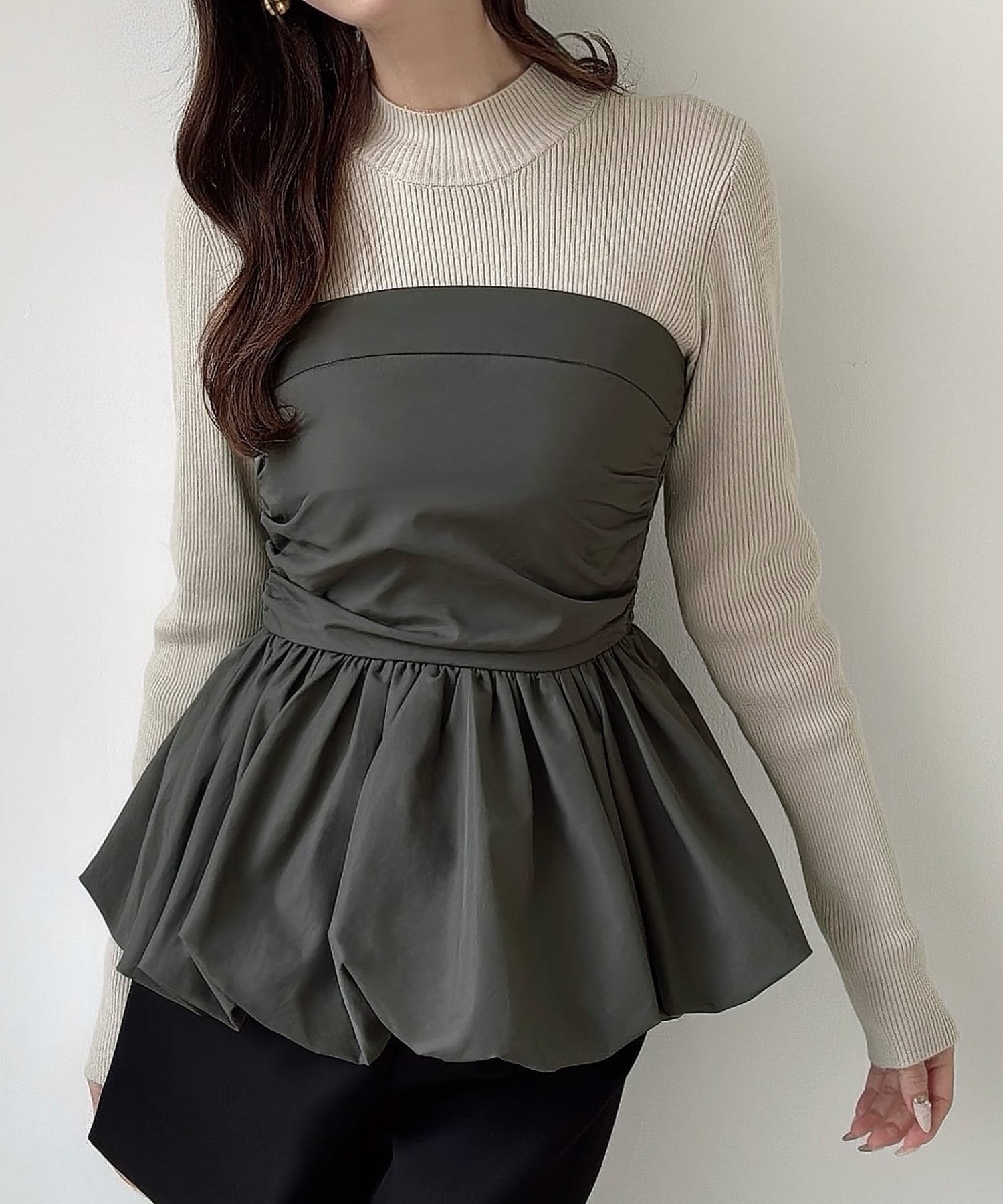 【ジュノア/JUNOAH】のMeiru バルーンビスチェドッキングニット インテリア・キッズ・メンズ・レディースファッション・服の通販 founy(ファニー) 　ファッション　Fashion　レディースファッション　Fashion for Women　トップス・カットソー　Cut & Sew Tops　ニット　Knit Tops & Sweaters　ビスチェ　Bustiers & Corset Tops / Layered Bustier Style　グレー|ID: prp329100004790945 ipo3291000000034764075