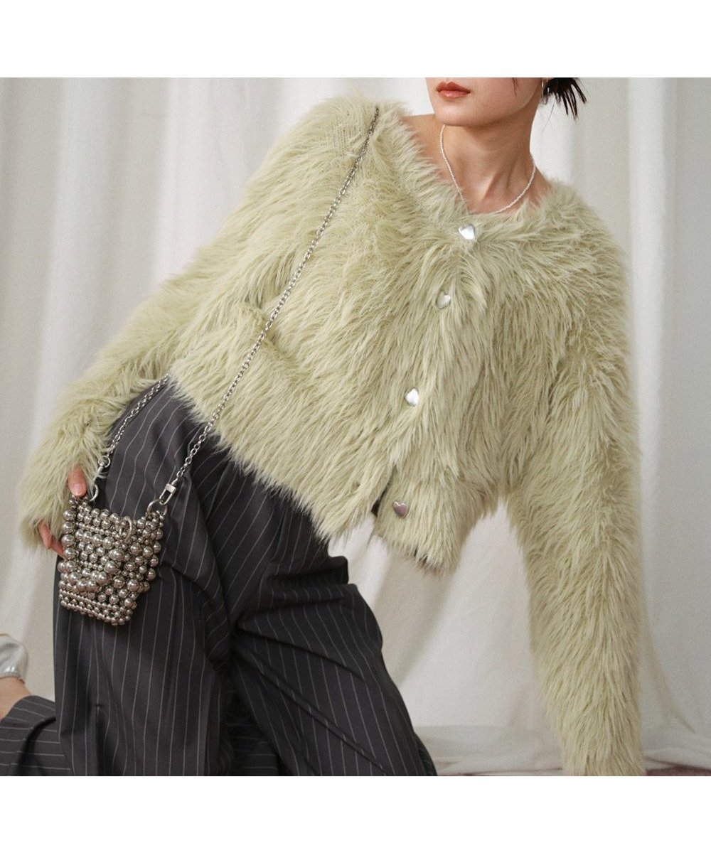 【バブ ブージュルード/Bab Bou Jeloud】の【選べる着丈】前後2WAYハートボタンシャギーニットカーディガン インテリア・キッズ・メンズ・レディースファッション・服の通販 founy(ファニー) 　ファッション　Fashion　レディースファッション　Fashion for Women　トップス・カットソー　Cut & Sew Tops　ニット　Knit Tops & Sweaters　カーディガン・羽織り　Layered Style Cardigans　カーディガン　Cardigan, Knitwear　ガーリー　Girly, Feminine Style　キャミワンピース　Cami Dress, Slip Dress　サテン　Satin, Glossy Fabric　ショート　Short, Short Length　シルバー　Silver, Metallic Silver　スマート　Smart, Elegant　チェック　Check, Plaid, Tartan　デニム　Denim, Jeans Material　フェミニン　Feminine, Girly　ベロア　Velour, Soft Velvet　ミドル　Middle Length, Mid Height　A/W・秋冬　Autumn/Winter　再入荷　Restock / Back in Stock　おすすめ　Recommended / Our Picks　L.GREEN|ID: prp329100004790979 ipo3291000000035210369