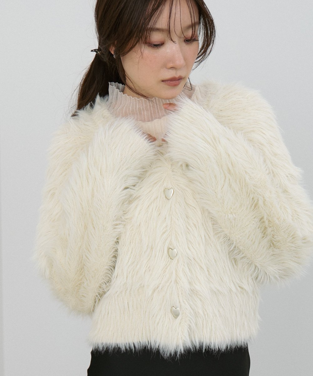 【バブ ブージュルード/Bab Bou Jeloud】の【選べる着丈】前後2WAYハートボタンシャギーニットカーディガン インテリア・キッズ・メンズ・レディースファッション・服の通販 founy(ファニー) 　ファッション　Fashion　レディースファッション　Fashion for Women　トップス・カットソー　Cut & Sew Tops　ニット　Knit Tops & Sweaters　カーディガン・羽織り　Layered Style Cardigans　カーディガン　Cardigan, Knitwear　ガーリー　Girly, Feminine Style　キャミワンピース　Cami Dress, Slip Dress　サテン　Satin, Glossy Fabric　ショート　Short, Short Length　シルバー　Silver, Metallic Silver　スマート　Smart, Elegant　チェック　Check, Plaid, Tartan　デニム　Denim, Jeans Material　フェミニン　Feminine, Girly　ベロア　Velour, Soft Velvet　ミドル　Middle Length, Mid Height　A/W・秋冬　Autumn/Winter　再入荷　Restock / Back in Stock　おすすめ　Recommended / Our Picks　IVORY|ID: prp329100004790979 ipo3291000000035210370