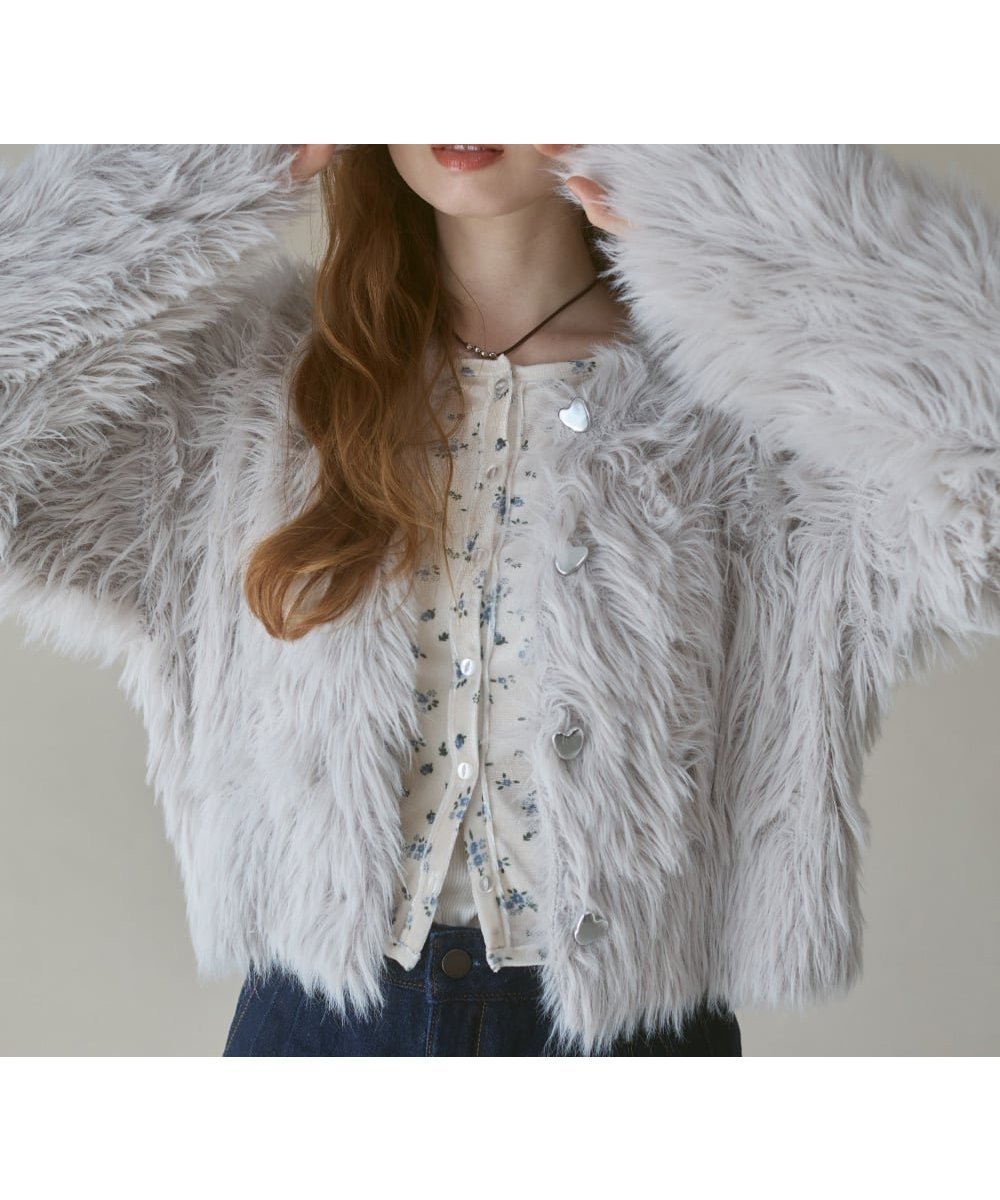 【バブ ブージュルード/Bab Bou Jeloud】の【選べる着丈】前後2WAYハートボタンシャギーニットカーディガン インテリア・キッズ・メンズ・レディースファッション・服の通販 founy(ファニー) 　ファッション　Fashion　レディースファッション　Fashion for Women　トップス・カットソー　Cut & Sew Tops　ニット　Knit Tops & Sweaters　カーディガン・羽織り　Layered Style Cardigans　カーディガン　Cardigan, Knitwear　ガーリー　Girly, Feminine Style　キャミワンピース　Cami Dress, Slip Dress　サテン　Satin, Glossy Fabric　ショート　Short, Short Length　シルバー　Silver, Metallic Silver　スマート　Smart, Elegant　チェック　Check, Plaid, Tartan　デニム　Denim, Jeans Material　フェミニン　Feminine, Girly　ベロア　Velour, Soft Velvet　ミドル　Middle Length, Mid Height　A/W・秋冬　Autumn/Winter　再入荷　Restock / Back in Stock　おすすめ　Recommended / Our Picks　L.GRAY|ID: prp329100004790979 ipo3291000000035210371