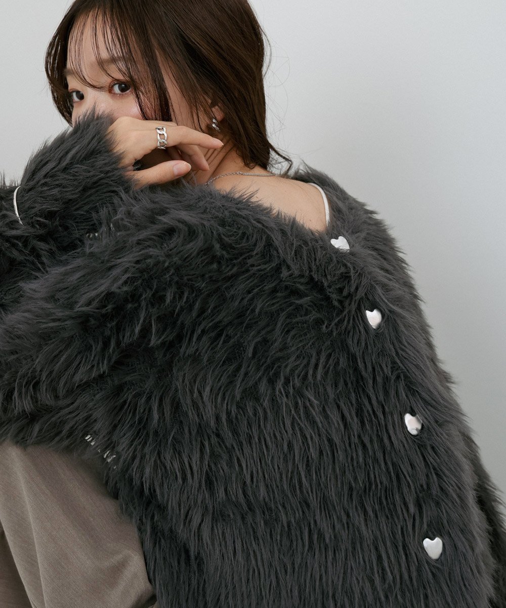 【バブ ブージュルード/Bab Bou Jeloud】の【選べる着丈】前後2WAYハートボタンシャギーニットカーディガン インテリア・キッズ・メンズ・レディースファッション・服の通販 founy(ファニー) 　ファッション　Fashion　レディースファッション　Fashion for Women　トップス・カットソー　Cut & Sew Tops　ニット　Knit Tops & Sweaters　カーディガン・羽織り　Layered Style Cardigans　カーディガン　Cardigan, Knitwear　ガーリー　Girly, Feminine Style　キャミワンピース　Cami Dress, Slip Dress　サテン　Satin, Glossy Fabric　ショート　Short, Short Length　シルバー　Silver, Metallic Silver　スマート　Smart, Elegant　チェック　Check, Plaid, Tartan　デニム　Denim, Jeans Material　フェミニン　Feminine, Girly　ベロア　Velour, Soft Velvet　ミドル　Middle Length, Mid Height　A/W・秋冬　Autumn/Winter　再入荷　Restock / Back in Stock　おすすめ　Recommended / Our Picks　CCL|ID: prp329100004790979 ipo3291000000035210372