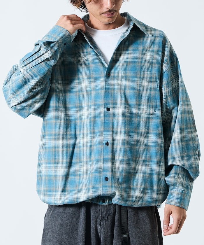 【フリークスストア/FREAK'S STORE】のワイドシルエット オンブレチェック スピンドル シャツ 【限定展開】 25AW インテリア・キッズ・メンズ・レディースファッション・服の通販 founy(ファニー) 　ファッション　Fashion　レディースファッション　Fashion for Women　トップス・カットソー　Cut & Sew Tops　シャツ・ブラウス・オフィスカジュアル　Elegant Blouses & Button-Ups　ヴィンテージ　Vintage Style　カーゴパンツ　Cargo Pants, Utility Pants　ショート　Short, Short Length　スピンドル　Spindle, Drawcord　スラックス　Slacks, Dress Pants　デニム　Denim, Jeans Material　トレンド　Trend, Trending Now　ドローコード　Drawcord, Drawstring Cord　定番　Standard, Basic Item　人気　Popular, Best Seller　バランス　Balance, Style Balance　バルーン　Balloon, Balloon Silhouette　ビッグ　Big, Oversized　ボックス　Boxy, Box Shape　ボトム　Bottoms, Lower Wear　ワイド　Wide, Wide Fit　A/W・秋冬　Autumn/Winter　冬　Winter / This Winter　おすすめ　Recommended / Our Picks　2025年　2025　2025-2026秋冬・A/W　Autumn/Winter 2025–26 AW25–26　ブルー|ID: prp329100004790995 ipo3291000000034764282