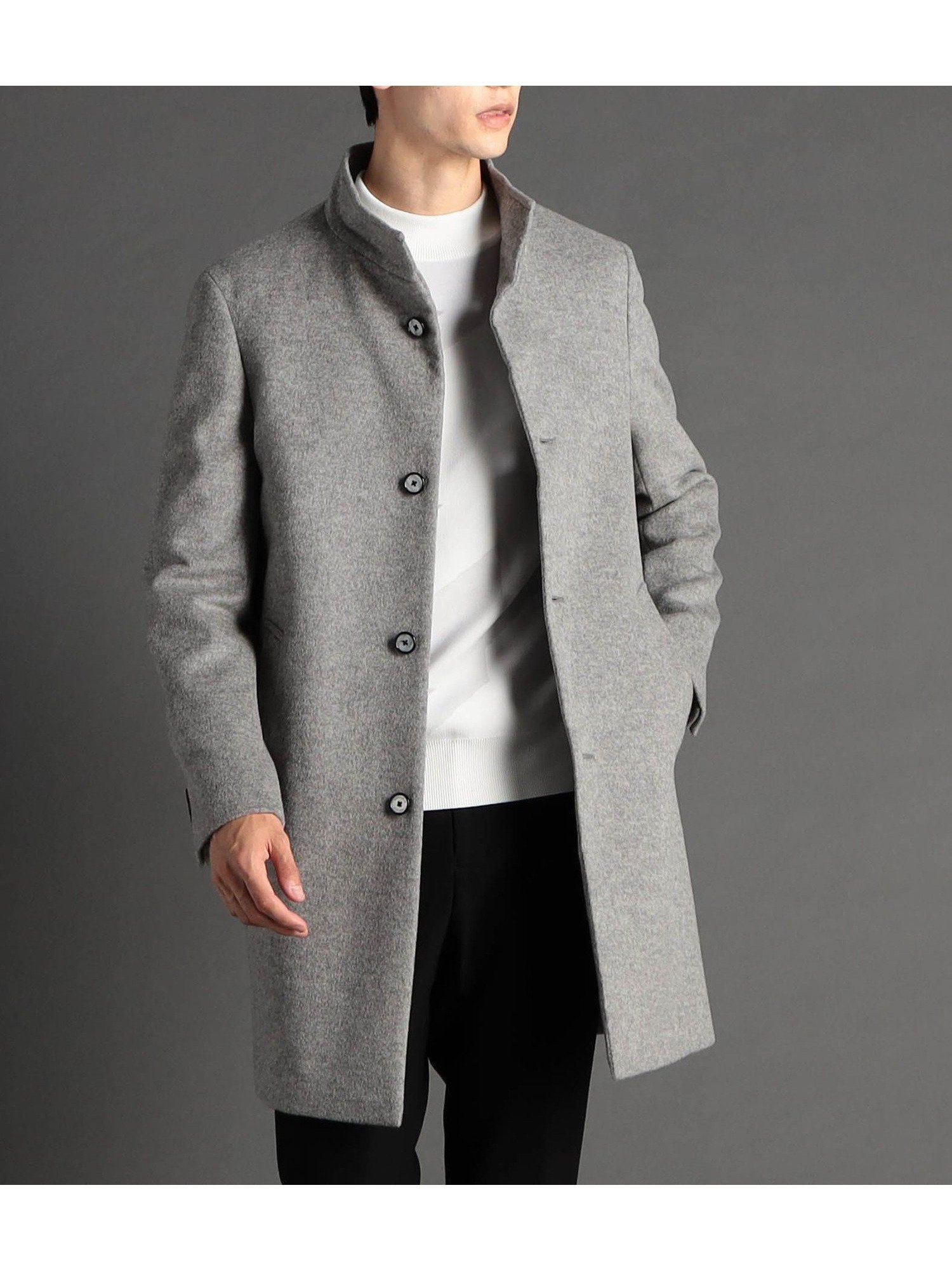 【ニコル/NICOLE / MEN】のウールビーバー スタンドカラーコート インテリア・キッズ・メンズ・レディースファッション・服の通販 founy(ファニー) 　ファッション　Fashion　メンズファッション　Fashion for Men　スタイリッシュ　Stylish, Fashionable　スタンド　Stand Collar, Upright Stand　スマート　Smart, Elegant　ポケット　Pocket, Pocket Detail　モダン　Modern, Contemporary　ロング　Long, Long-Length　エレガント 上品　Elegant　19ライトグレー|ID: prp329100004790997 ipo3291000000035129201