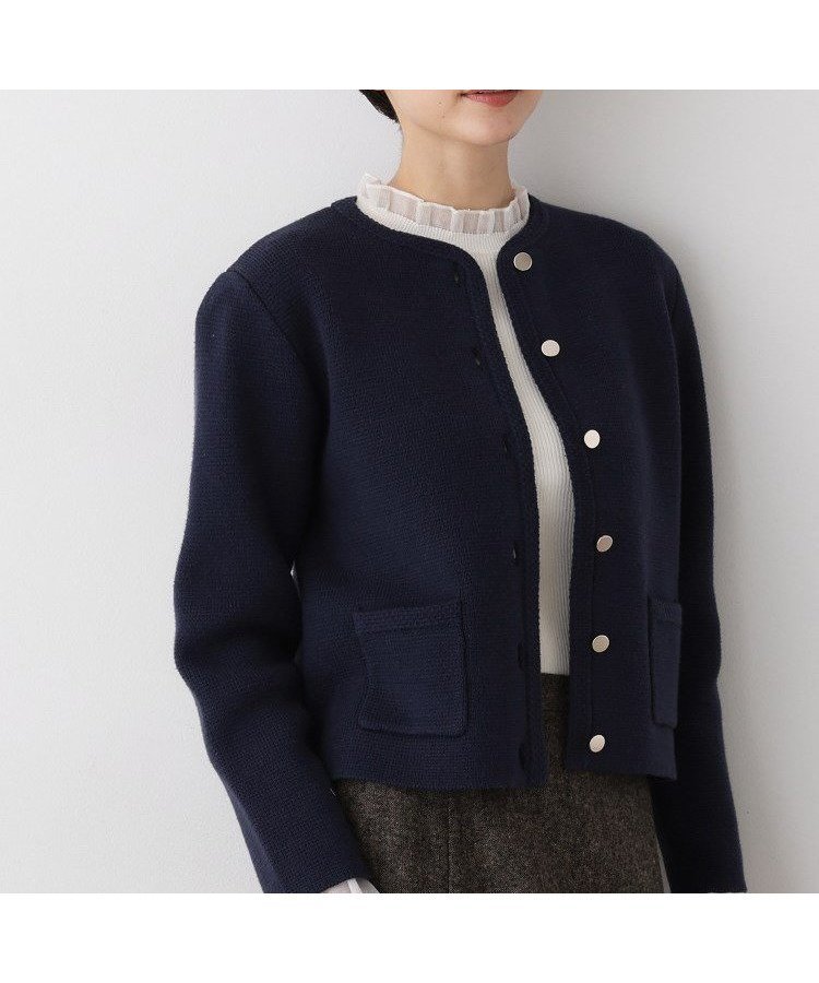 【デッサン/Dessin】の【洗える】ジャケット見えカーディガン インテリア・キッズ・メンズ・レディースファッション・服の通販 founy(ファニー) 　ファッション　Fashion　レディースファッション　Fashion for Women　カーディガン　Cardigan, Knitwear　ジャケット　Jacket, Outerwear　スマート　Smart, Elegant　ダブル　Double, Double-Breasted　デニム　Denim, Jeans Material　フロント　Front, Front Design　ボーダー　Border, Stripe　ポケット　Pocket, Pocket Detail　ミラノリブ　Milano Rib, Milano Stitch　冬　Winter / This Winter　洗える　Machine Washable　秋　Autumn　ネイビー|ID: prp329100004791007 ipo3291000000034764334