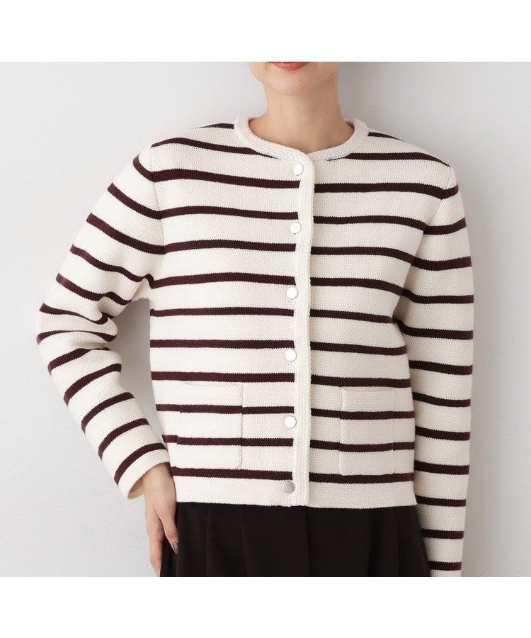 【デッサン/Dessin】の【洗える】ジャケット見えカーディガン インテリア・キッズ・メンズ・レディースファッション・服の通販 founy(ファニー) 　ファッション　Fashion　レディースファッション　Fashion for Women　カーディガン　Cardigan, Knitwear　ジャケット　Jacket, Outerwear　スマート　Smart, Elegant　ダブル　Double, Double-Breasted　デニム　Denim, Jeans Material　フロント　Front, Front Design　ボーダー　Border, Stripe　ポケット　Pocket, Pocket Detail　ミラノリブ　Milano Rib, Milano Stitch　冬　Winter / This Winter　洗える　Machine Washable　秋　Autumn　ボルドー|ID: prp329100004791007 ipo3291000000034764337