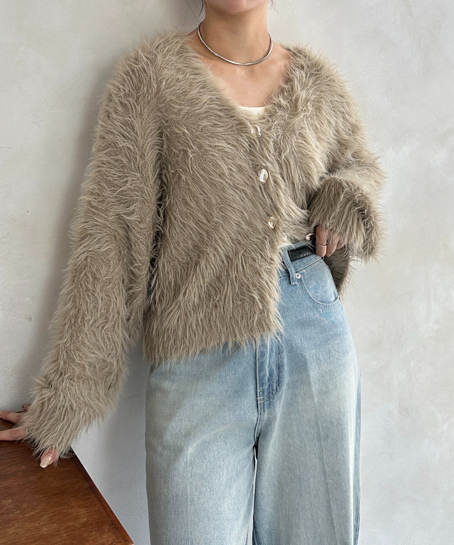 【ゼヴォン/Thevon】のニュアンスボタンボリュームシャギーカーディガン インテリア・キッズ・メンズ・レディースファッション・服の通販 founy(ファニー) 　ファッション　Fashion　レディースファッション　Fashion for Women　トップス・カットソー　Cut & Sew Tops　カーディガン・羽織り　Layered Style Cardigans　インナーキャミ　Inner Camisole　カーディガン　Cardigan, Knitwear　トレンド　Trend, Trending Now　ハイネック　High Neck, Mock Neck　A/W・秋冬　Autumn/Winter　再入荷　Restock / Back in Stock　おすすめ　Recommended / Our Picks　エレガント 上品　Elegant　2025年　2025　2025-2026秋冬・A/W　Autumn/Winter 2025–26 AW25–26　ベージュ|ID: prp329100004791154 ipo3291000000034764924