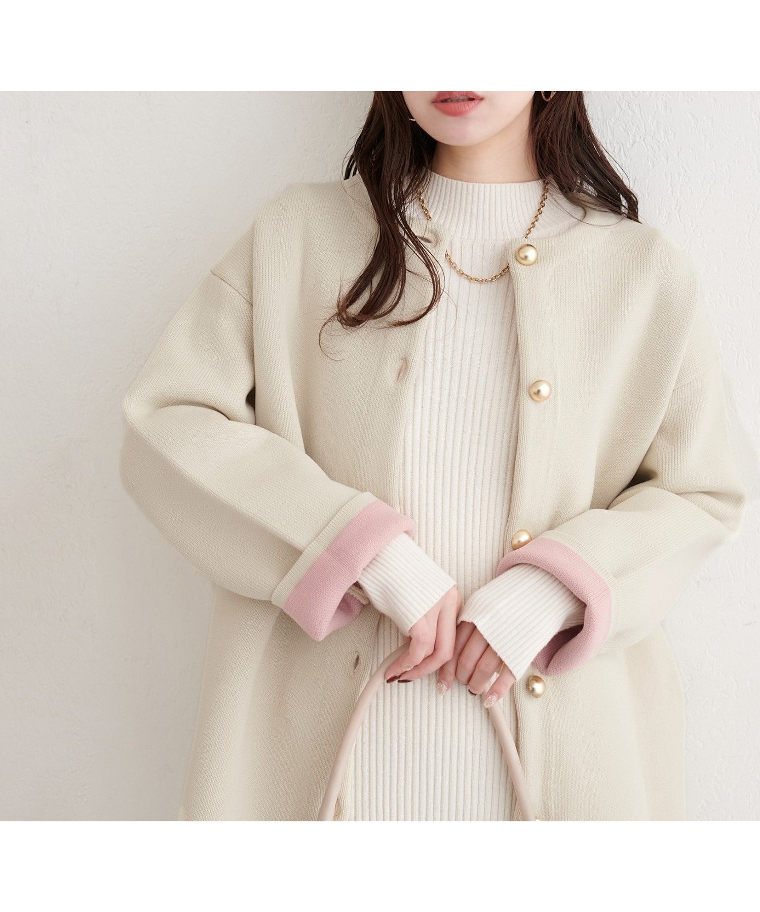 【ナチュラルクチュール/natural couture】の配色プレーティングポリニットカーデ インテリア・キッズ・メンズ・レディースファッション・服の通販 founy(ファニー) 　ファッション　Fashion　レディースファッション　Fashion for Women　トップス・カットソー　Cut & Sew Tops　ニット　Knit Tops & Sweaters　アクセサリー　Fashion Accessories　春　Spring　カーディガン　Cardigan, Knitwear　ショート　Short, Short Length　シルバー　Silver, Metallic Silver　シンプル　Simple, Minimal　スラックス　Slacks, Dress Pants　ダブル　Double, Double-Breasted　デニム　Denim, Jeans Material　フェイス　Face, Facial Design　フェミニン　Feminine, Girly　ポケット　Pocket, Pocket Detail　ミドル　Middle Length, Mid Height　再入荷　Restock / Back in Stock　エレガント 上品　Elegant　2025年　2025　2025-2026秋冬・A/W　Autumn/Winter 2025–26 AW25–26　ベージュ|ID: prp329100004791165 ipo3291000000036283193