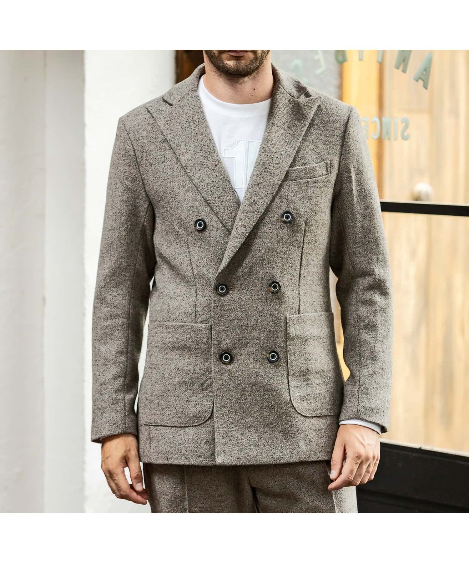 【シフォン/SHIFFON / MEN】の1PIU1UGUALE3 RELAXクラシックダブルジャケット インテリア・キッズ・メンズ・レディースファッション・服の通販 founy(ファニー) ファッション Fashion メンズファッション Fashion for Men カットソー Cut and Sewn Top クラシック Classic, Timeless Style スマート Smart, Elegant スラックス Slacks, Dress Pants セットアップ Set-Up, Coordinated Outfit ドレス Dress, One-Piece ハイネック High Neck, Mock Neck ミックス Mix, Mixed Style メランジ Melange, Mixed Yarn リラックス Relax, Relaxed Fit エレガント 上品 Elegant beige|ID: prp329100004791203 ipo3291000000034765108