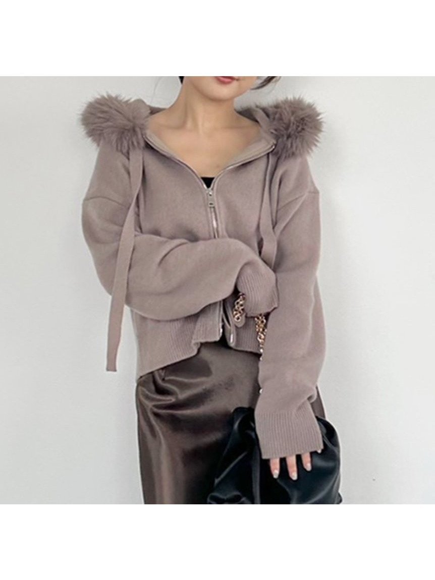 【フレイ アイディー/FRAY I.D】のフードファージップニットパーカー インテリア・キッズ・メンズ・レディースファッション・服の通販 founy(ファニー) 　ファッション　Fashion　レディースファッション　Fashion for Women　トップス・カットソー　Cut & Sew Tops　ニット　Knit Tops & Sweaters　レディースパーカー・カジュアルフーディー　Casual Hoodies & Sweatshirts　軽量　Lightweight, Ultra Light　ショート　Short, Short Length　スマート　Smart, Elegant　ダウン　Down, Puffer　フェミニン　Feminine, Girly　フォルム　Silhouette, Form　モダン　Modern, Contemporary　A/W・秋冬　Autumn/Winter　おすすめ　Recommended / Our Picks　MOC[056]|ID: prp329100004791212 ipo3291000000034872815