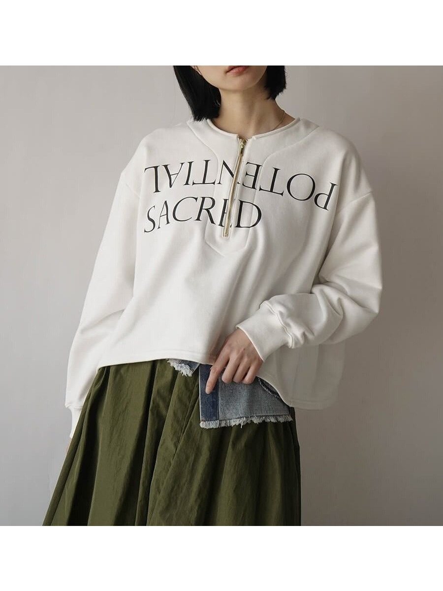 【ラシュッド/LASUD】のロゴプリントハーフジップスエット インテリア・キッズ・メンズ・レディースファッション・服の通販 founy(ファニー) ファッション Fashion レディースファッション Fashion for Women おすすめ Recommended / Our Picks ショート Short, Short Length ジップ Zip, Zipper バランス Balance, Style Balance フロント Front, Front Design オフホワイト|ID: prp329100004791267 ipo3291000000034765347