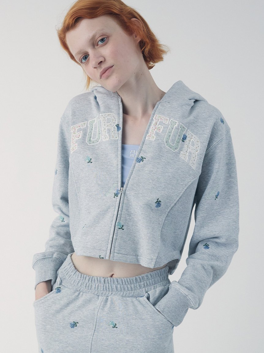 【ファーファー/FURFUR】のフラワー刺繍ジップアップフーディー インテリア・キッズ・メンズ・レディースファッション・服の通販 founy(ファニー) 　ファッション　Fashion　レディースファッション　Fashion for Women　コンパクト　Compact, Small Size　スマート　Smart, Elegant　フラワー　Flower, Floral　フロント　Front, Front Design　GRY[006]|ID: prp329100004791331 ipo3291000000034881870