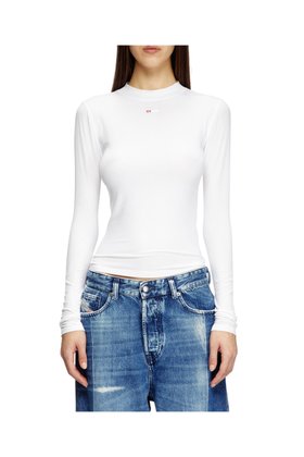 【ディーゼル/DIESEL】のレディース ロングTシャツ モックネック リブ トップス 人気、トレンドファッション・服の通販 founy(ファニー) ファッション Fashion レディースファッション Fashion for Women トップス・カットソー Cut & Sew Tops シャツ・ブラウス・オフィスカジュアル Elegant Blouses & Button-Ups ロングTシャツ・Tシャツ Longline T-Shirts & Tees カットソー Cut and Sewn Top シンプル Simple, Minimal ストレッチ Stretch, Stretchy Fabric スリーブ Sleeve, Long Sleeve / Short Sleeve タンク Tank Top, Sleeveless Top デニム Denim, Jeans Material フィット Fit, Slim Fit モックネック Mock Neck, Short Turtleneck ロング Long, Long-Length 半袖 Short Sleeve, Half Sleeve |ID:prp329100004791361