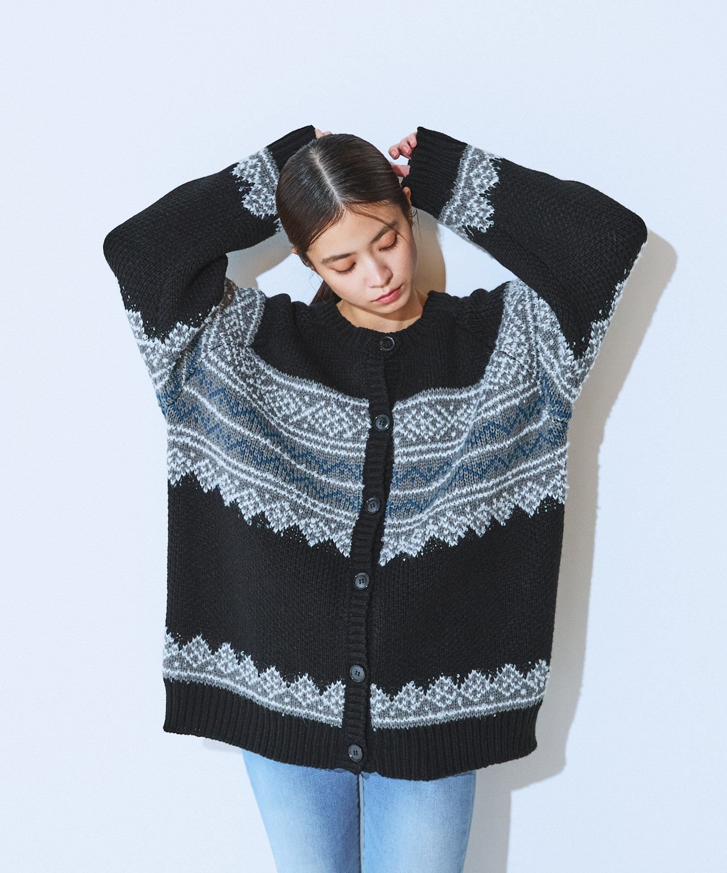 【ジーナシス/JEANASiS】の3Gフェアアイルクルーカーディガン インテリア・キッズ・メンズ・レディースファッション・服の通販 founy(ファニー) 　ファッション　Fashion　レディースファッション　Fashion for Women　トップス・カットソー　Cut & Sew Tops　カーディガン・羽織り　Layered Style Cardigans　おすすめ　Recommended / Our Picks　カーディガン　Cardigan, Knitwear　デニム　Denim, Jeans Material　トレンド　Trend, Trending Now　フレア　Flare, Flared　ボトム　Bottoms, Lower Wear　モノトーン　Monotone, Black and White　今季　This Season, Current Season　ブラック系その他|ID: prp329100004791375 ipo3291000000034765776