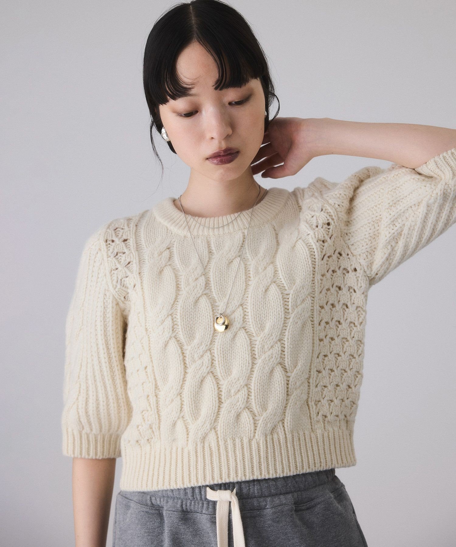 【アダム エ ロペ/ADAM ET ROPE'】の【サステナブル】ケーブルハーフスリーブニット 人気、トレンドファッション・服の通販 founy(ファニー) ファッション Fashion レディースファッション Fashion for Women トップス・カットソー Cut & Sew Tops ニット Knit Tops & Sweaters イエロー Yellow インナー Innerwear コンパクト Compact, Small Size ジャケット Jacket, Outerwear スラックス Slacks, Dress Pants デニム Denim, Jeans Material ビビッド Vivid, Bright Tone 半袖 Short Sleeve, Half Sleeve 羽織 Haori, Light Jacket 冬 Winter / This Winter A/W・秋冬 Autumn/Winter おすすめ Recommended / Our Picks 2026年 2026 other-1|ID: prp329100004791432 ipo3291000000034766007