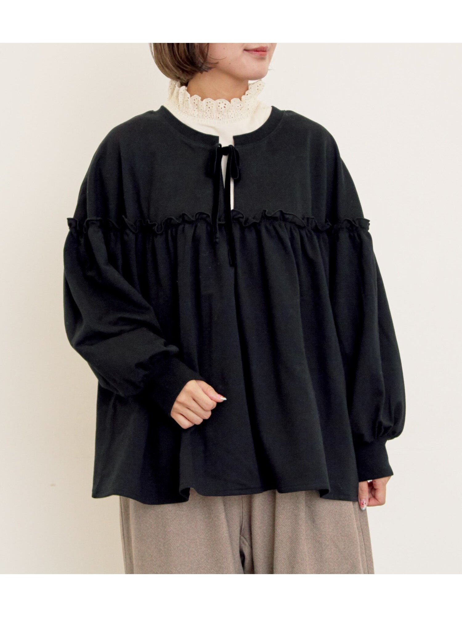 【サマンサモスモス/Samansa Mos2】のミニ裏毛切替ギャザープルオーバー インテリア・キッズ・メンズ・レディースファッション・服の通販 founy(ファニー) ファッション Fashion レディースファッション Fashion for Women トップス・カットソー Cut & Sew Tops カジュアルプルオーバー・ニットトップス Pullovers & Knit Tops / Casual Pullovers おすすめ Recommended / Our Picks ギャザー Gathered, Ruffled バランス Balance, Style Balance リボン Ribbon, Bow ワンポイント One Point, Statement Accent 切替 Switching, Contrast Panel ブラック|ID: prp329100004791474 ipo3291000000034766173