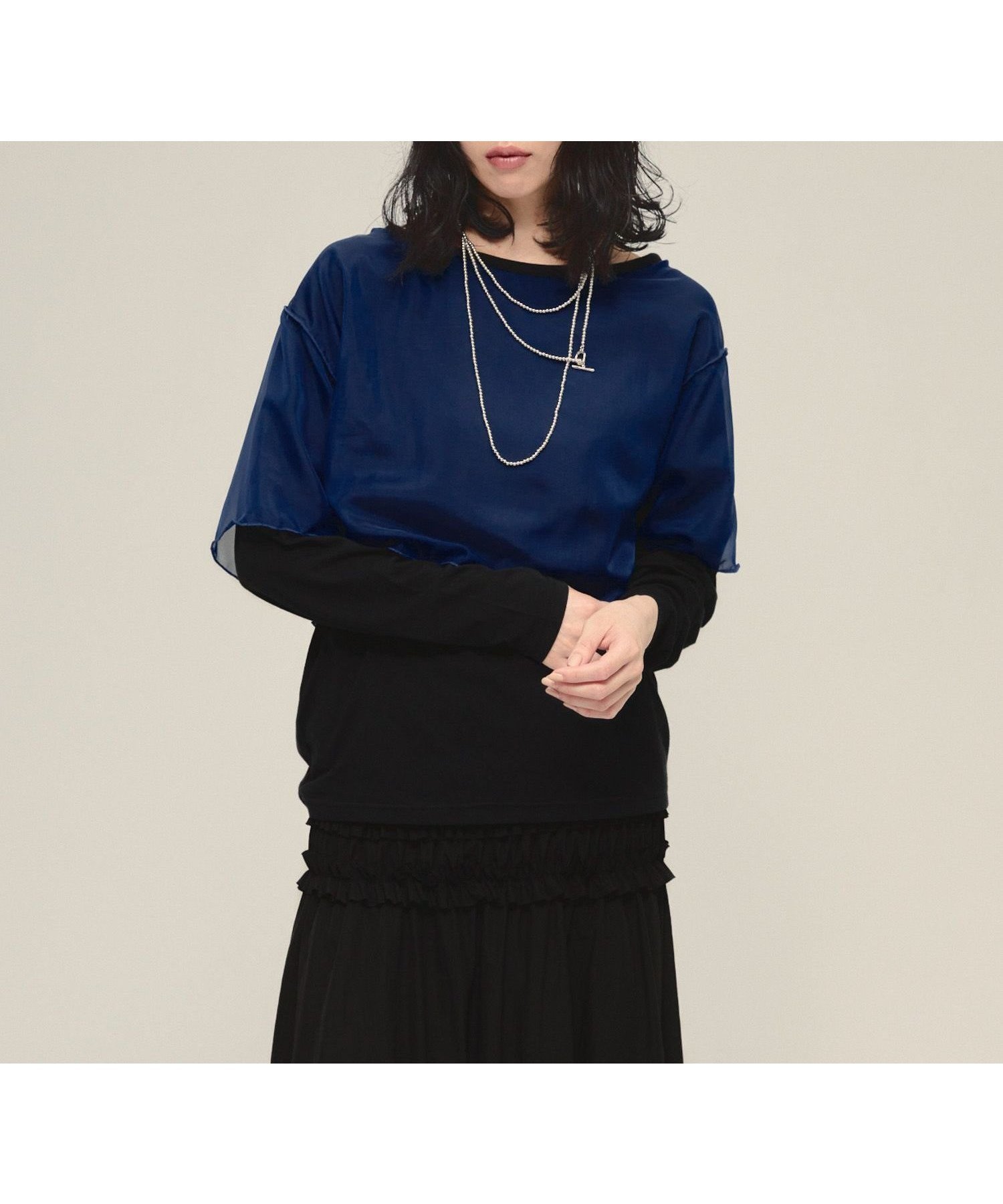 【ジーナシス/JEANASiS】のSheer Layered TEE LS インテリア・キッズ・メンズ・レディースファッション・服の通販 founy(ファニー) ファッション Fashion レディースファッション Fashion for Women おすすめ Recommended / Our Picks インナー Innerwear カットソー Cut and Sewn Top シフォン Chiffon, Lightweight Fabric シンプル Simple, Minimal スラックス Slacks, Dress Pants フェミニン Feminine, Girly ボトム Bottoms, Lower Wear ロング Long, Long-Length 半袖 Short Sleeve, Half Sleeve 長袖 Long Sleeve, Full Sleeve ネイビー系その他|ID: prp329100004791829 ipo3291000000034768863