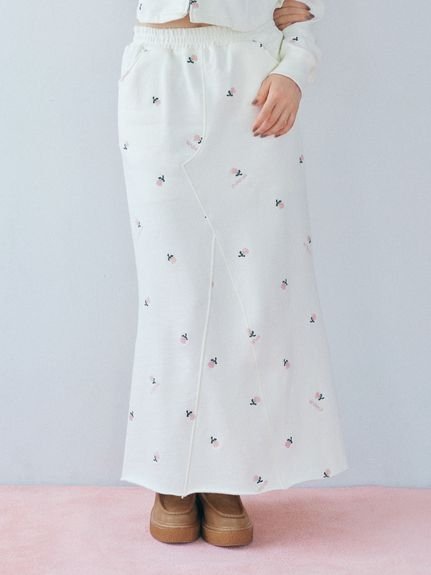 【ファーファー/FURFUR】のフラワー刺繍スウェットスカート 人気、トレンドファッション・服の通販 founy(ファニー) 　ファッション　Fashion　レディースファッション　Fashion for Women　スカート　Skirts　スマート　Smart, Elegant　デニム　Denim, Jeans Material　フラワー　Flower, Floral　マーメイド　Mermaid, Fishtail Silhouette　ロング　Long, Long-Length　 other-1|ID: prp329100004791938 ipo3291000000035167636