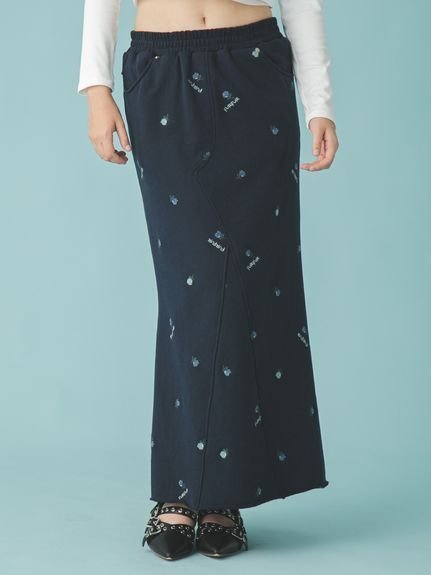 【ファーファー/FURFUR】のフラワー刺繍スウェットスカート インテリア・キッズ・メンズ・レディースファッション・服の通販 founy(ファニー) 　ファッション　Fashion　レディースファッション　Fashion for Women　スカート　Skirts　スマート　Smart, Elegant　デニム　Denim, Jeans Material　フラワー　Flower, Floral　マーメイド　Mermaid, Fishtail Silhouette　ロング　Long, Long-Length　NVY[089]|ID: prp329100004791938 ipo3291000000035167640