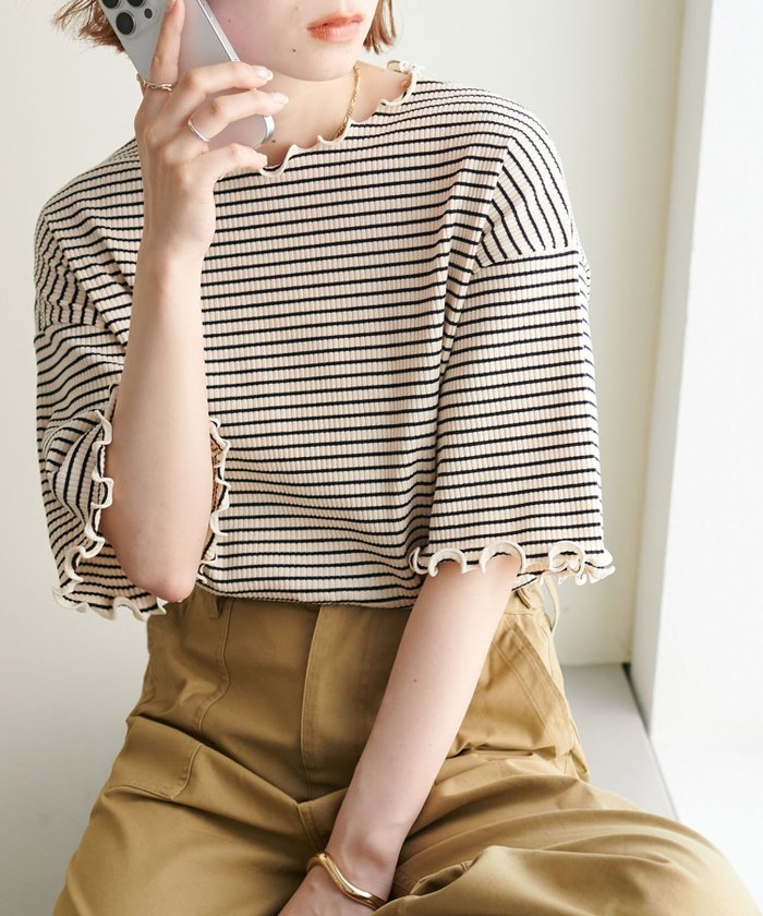 【ディスコート/Discoat】の【二の腕カバーにも◎】リブメローフレア5分袖≪WEB限定≫ インテリア・キッズ・メンズ・レディースファッション・服の通販 founy(ファニー) https://founy.com/ ファッション Fashion レディースファッション Fashion for Women トップス・カットソー Cut & Sew Tops シンプル Simple, Minimal パターン Pattern, Design Print フリル Frill, Ruffle ボーダー Border, Stripe 無地 Plain, Solid Color |ID: prp329100004791999 ipo3291000000034770035