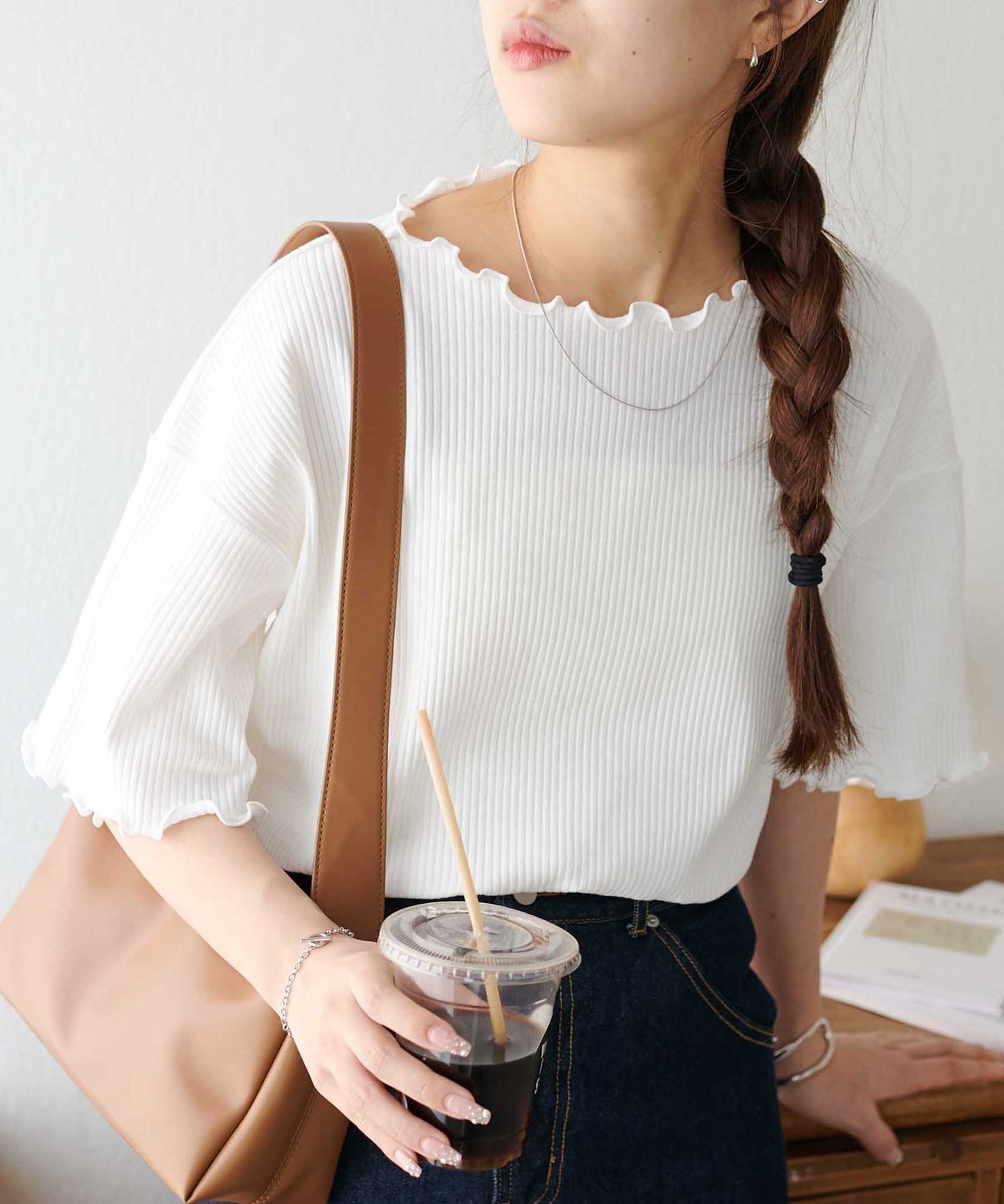 【ディスコート/Discoat】の【二の腕カバーにも◎】リブメローフレア5分袖≪WEB限定≫ インテリア・キッズ・メンズ・レディースファッション・服の通販 founy(ファニー) ファッション Fashion レディースファッション Fashion for Women トップス・カットソー Cut & Sew Tops シンプル Simple, Minimal パターン Pattern, Design Print フリル Frill, Ruffle ボーダー Border, Stripe 無地 Plain, Solid Color ホワイト|ID: prp329100004791999 ipo3291000000034770037