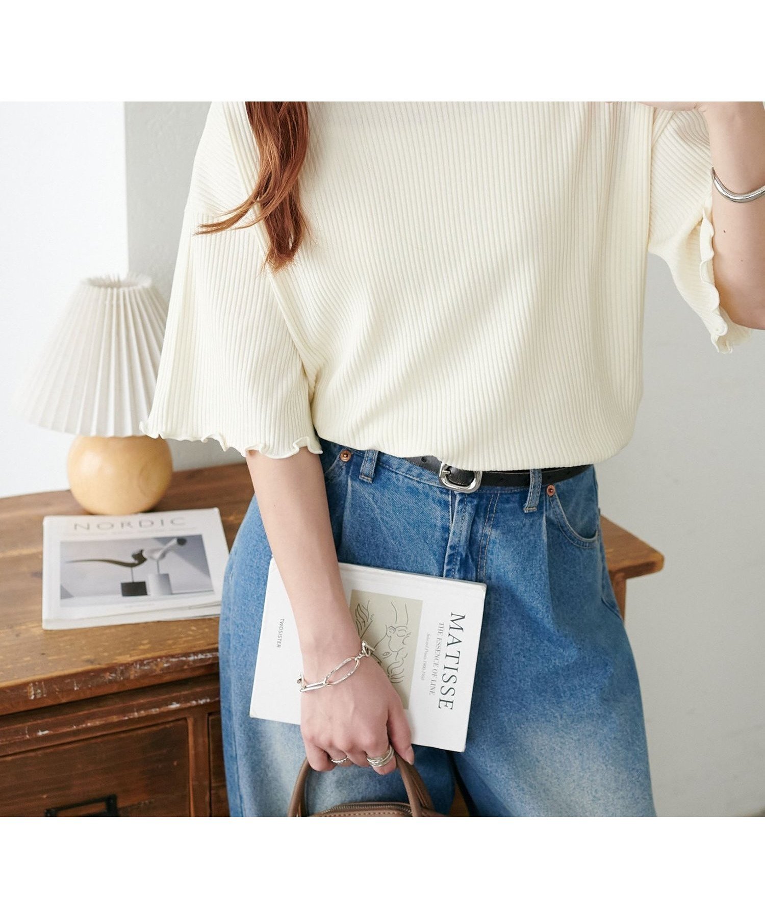 【ディスコート/Discoat】の【二の腕カバーにも◎】リブメローフレア5分袖≪WEB限定≫ インテリア・キッズ・メンズ・レディースファッション・服の通販 founy(ファニー) ファッション Fashion レディースファッション Fashion for Women トップス・カットソー Cut & Sew Tops シンプル Simple, Minimal パターン Pattern, Design Print フリル Frill, Ruffle ボーダー Border, Stripe 無地 Plain, Solid Color アイボリー|ID: prp329100004791999 ipo3291000000034770038