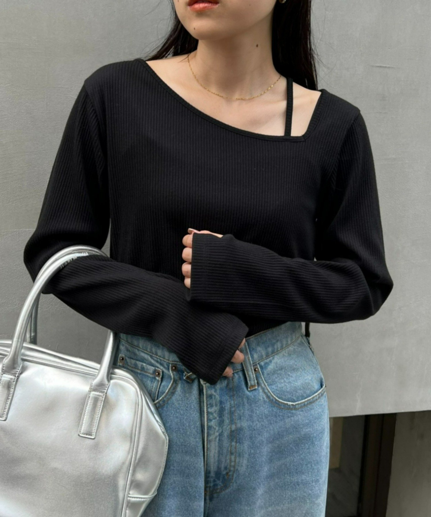 【チャオパニックティピー/CIAOPANIC TYPY】のW【WEB限定】アシメネックリブロンTee インテリア・キッズ・メンズ・レディースファッション・服の通販 founy(ファニー) 　ファッション　Fashion　レディースファッション　Fashion for Women　トップス・カットソー　Cut & Sew Tops　ロングTシャツ・Tシャツ　Longline T-Shirts & Tees　アシンメトリー　Asymmetrical Style　インナー　Innerwear　クール　Cool, Chic　サロペット　Overalls, Salopette　シンプル　Simple, Minimal　スラックス　Slacks, Dress Pants　デコルテ　Décolleté, Neckline　デニム　Denim, Jeans Material　フィット　Fit, Slim Fit　ベーシック　Basic, Essential　ワイド　Wide, Wide Fit　おすすめ　Recommended / Our Picks　ブラック|ID: prp329100004792016 ipo3291000000034996782