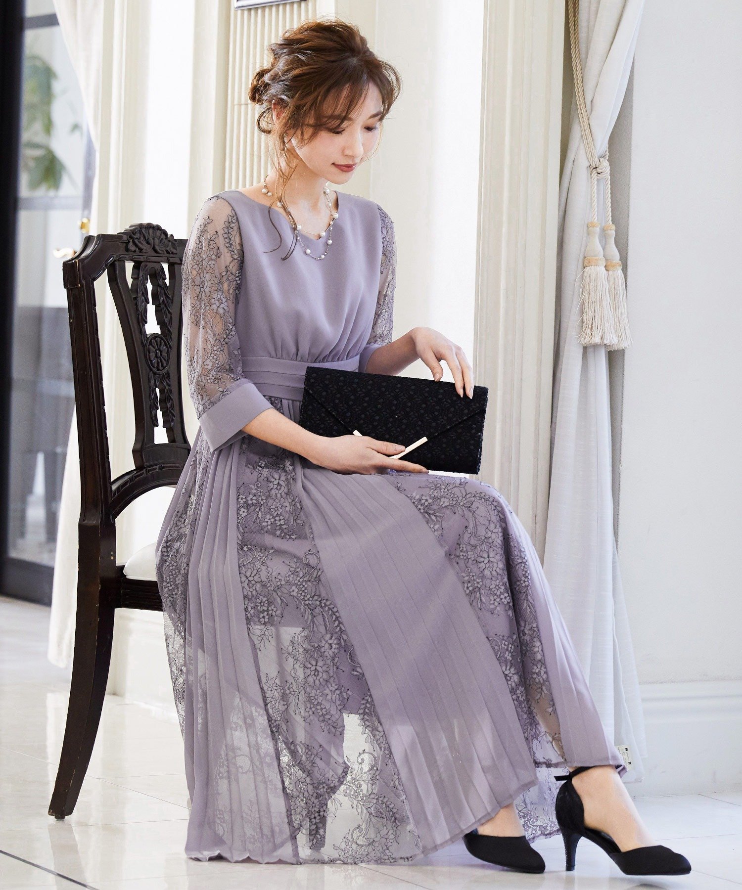 【ビーフラット/bflat】のプリーツ*レース 7分袖パーティードレス 結婚式ワンピース インテリア・キッズ・メンズ・レディースファッション・服の通販 founy(ファニー) ファッション Fashion レディースファッション Fashion for Women ワンピース Dresses フォーマル・パーティードレス・結婚式用ドレス Elegant & Casual Dresses エレガント 上品 Elegant スリーブ Sleeve, Long Sleeve / Short Sleeve ドレス Dress, One-Piece フレア Flare, Flared プリーツ Pleats, Pleated ミックス Mix, Mixed Style レース Lace, Lace Fabric ロング Long, Long-Length 二次会 After Party 結婚式 Wedding ラベンダー|ID: prp329100004792067 ipo3291000000034810739