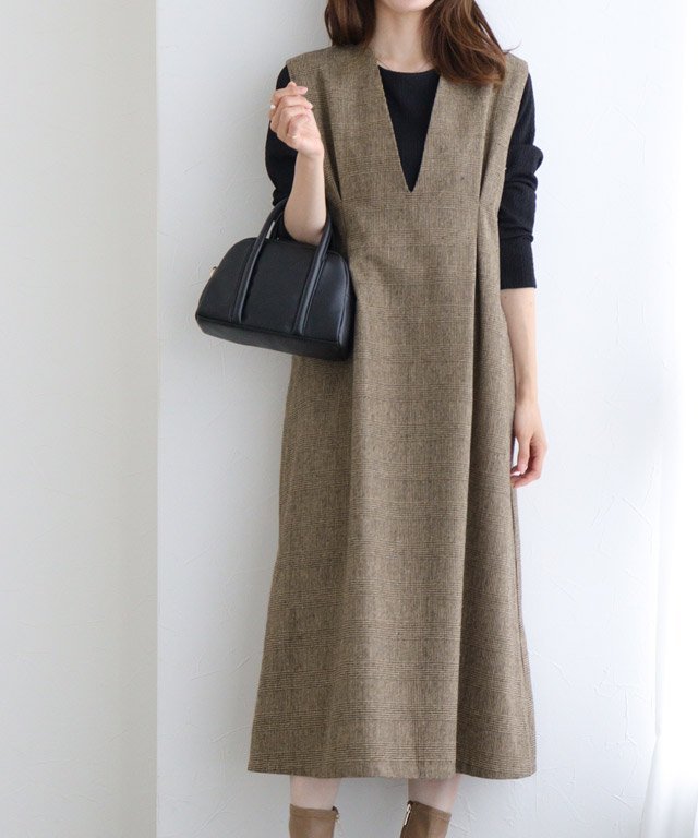 【ピエロ/Pierrot】の選べる柄タックジャンパースカート インテリア・キッズ・メンズ・レディースファッション・服の通販 founy(ファニー) 　ファッション　Fashion　レディースファッション　Fashion for Women　スカート　Skirts　インナー　Innerwear　カットソー　Cut and Sewn Top　チェック　Check, Plaid, Tartan　フレア　Flare, Flared　チェック/ブラウン|ID: prp329100004792125 ipo3291000000034770852