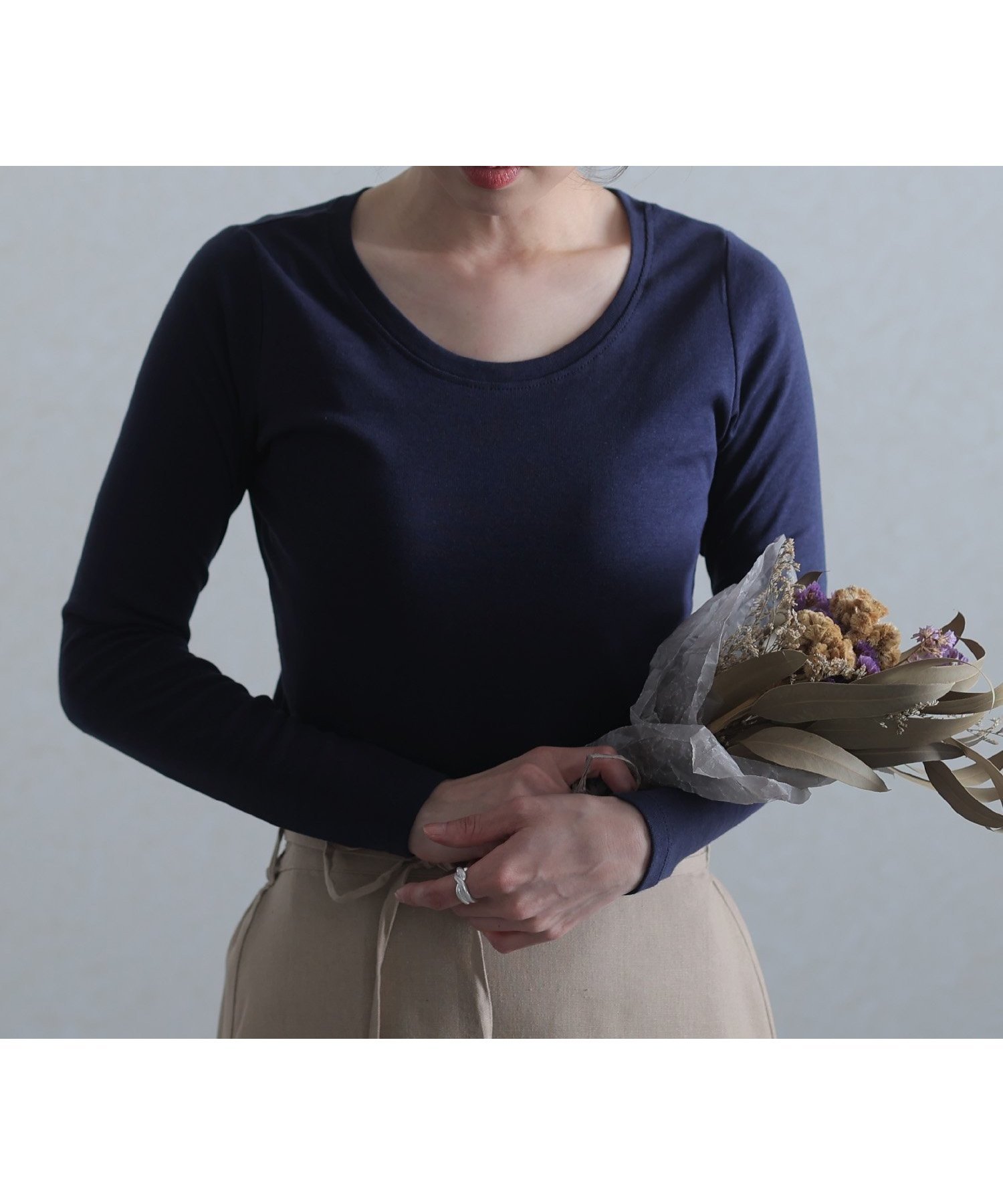 【プールヴー/PourVous】のフライス長袖Tシャツ カットソーきれいめトップス 長袖 ブラウス インテリア・キッズ・メンズ・レディースファッション・服の通販 founy(ファニー) 　ファッション　Fashion　レディースファッション　Fashion for Women　トップス・カットソー　Cut & Sew Tops　シャツ・ブラウス・オフィスカジュアル　Elegant Blouses & Button-Ups　ロングTシャツ・Tシャツ　Longline T-Shirts & Tees　カットソー・ベーシックTシャツ　Cut-and-Sewn Tops / Stretch Tees & Basics　カットソー　Cut and Sewn Top　長袖　Long Sleeve, Full Sleeve　ネイビー|ID: prp329100004792128 ipo3291000000034924970