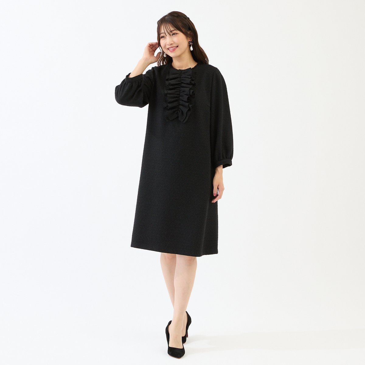 【ローズティアラ/Rose Tiara】のフロントリボンループツイードワンピース インテリア・キッズ・メンズ・レディースファッション・服の通販 founy(ファニー) 　ファッション　Fashion　レディースファッション　Fashion for Women　ワンピース　Dresses　シンプル　Simple, Minimal　ツイード　Twill, Twill Weave　パーティ　Party, Party Style　フリル　Frill, Ruffle　フリンジ　Fringe, Tassel　ポケット　Pocket, Pocket Detail　リボン　Ribbon, Bow　ループ　Loop, Loop Knit　結婚式　Wedding　ブラック|ID: prp329100004792169 ipo3291000000034947811