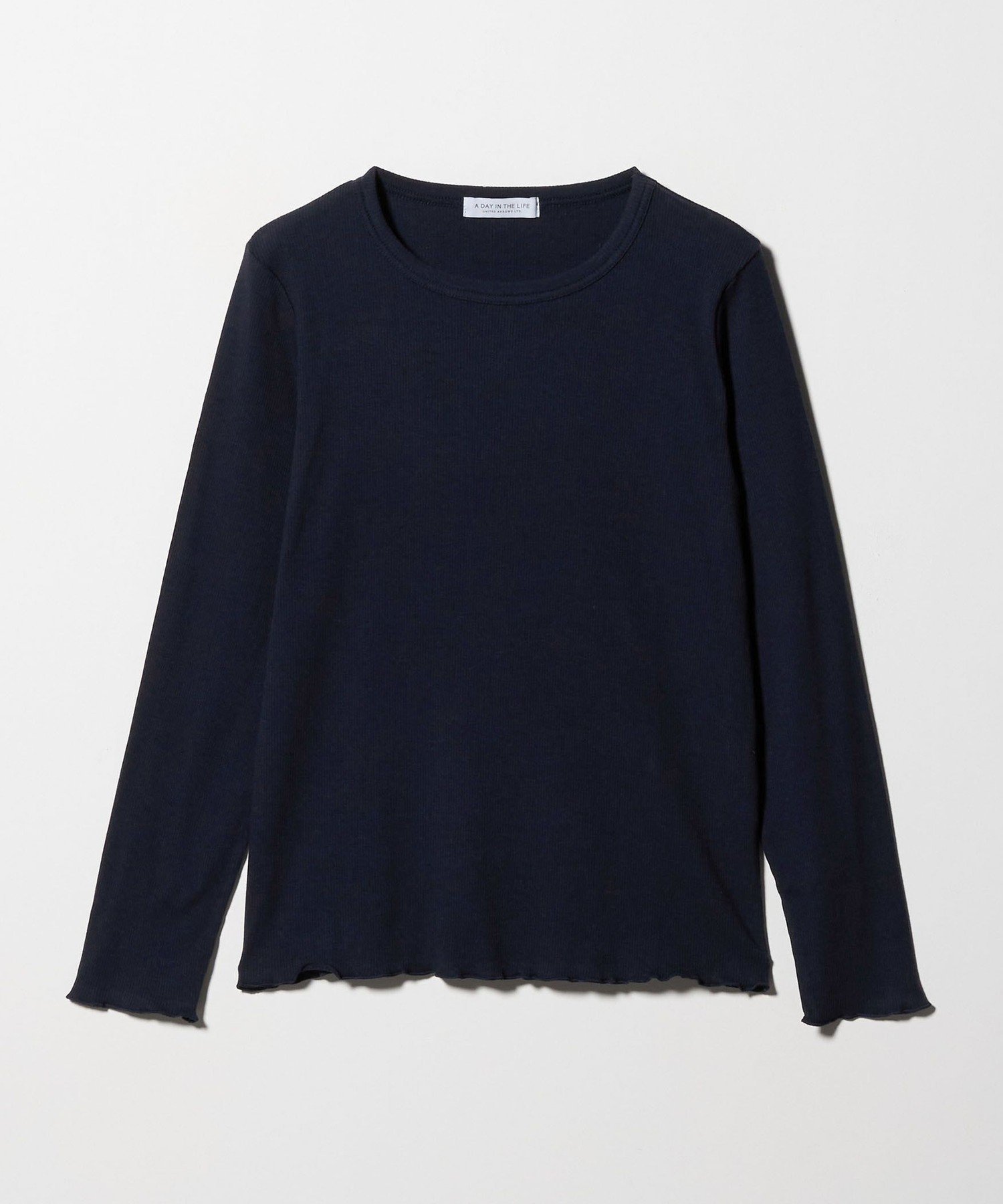 【ユナイテッドアローズ/UNITED ARROWS】のリブメロー クルーネックTシャツ A DAY IN THE LIFE インテリア・キッズ・メンズ・レディースファッション・服の通販 founy(ファニー) 　ファッション　Fashion　レディースファッション　Fashion for Women　トップス・カットソー　Cut & Sew Tops　シャツ・ブラウス・オフィスカジュアル　Elegant Blouses & Button-Ups　ロングTシャツ・Tシャツ　Longline T-Shirts & Tees　インナー　Innerwear　カットソー　Cut and Sewn Top　シンプル　Simple, Minimal　トレンド　Trend, Trending Now　長袖　Long Sleeve, Full Sleeve　ハイネック　High Neck, Mock Neck　バランス　Balance, Style Balance　フィット　Fit, Slim Fit　ロング　Long, Long-Length　アウトレット　Outlet / Clearance　おすすめ　Recommended / Our Picks　ビジネス 仕事 通勤　Business / Work / Commuting　NAVY|ID: prp329100004792180 ipo3291000000034884200