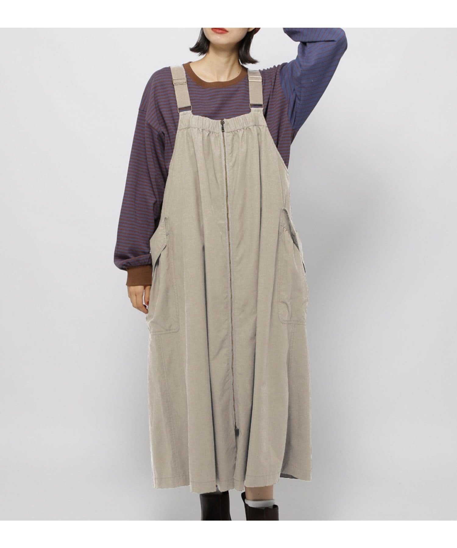 【ニコアンド/niko and】のポケットZIPジャンパースカート インテリア・キッズ・メンズ・レディースファッション・服の通販 founy(ファニー) 　ファッション　Fashion　レディースファッション　Fashion for Women　スカート　Skirts　おすすめ　Recommended / Our Picks　ギャザー　Gathered, Ruffled　シンプル　Simple, Minimal　ジップ　Zip, Zipper　ジャンスカ　Jumper Skirt, Pinafore Dress　デコルテ　Décolleté, Neckline　ポケット　Pocket, Pocket Detail　人気　Popular, Best Seller　吸水　Absorbent, Quick-Dry　ライトベージュ【新色】|ID: prp329100004792184 ipo3291000000034882622