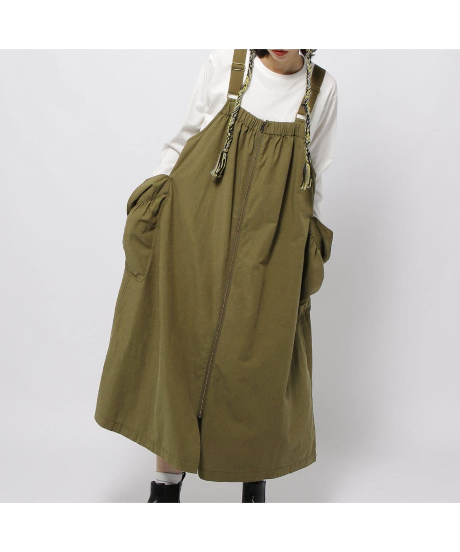 【ニコアンド/niko and】のポケットZIPジャンパースカート インテリア・キッズ・メンズ・レディースファッション・服の通販 founy(ファニー) 　ファッション　Fashion　レディースファッション　Fashion for Women　スカート　Skirts　おすすめ　Recommended / Our Picks　ギャザー　Gathered, Ruffled　シンプル　Simple, Minimal　ジップ　Zip, Zipper　ジャンスカ　Jumper Skirt, Pinafore Dress　デコルテ　Décolleté, Neckline　ポケット　Pocket, Pocket Detail　人気　Popular, Best Seller　吸水　Absorbent, Quick-Dry　カーキ2【新色】|ID: prp329100004792184 ipo3291000000034882623