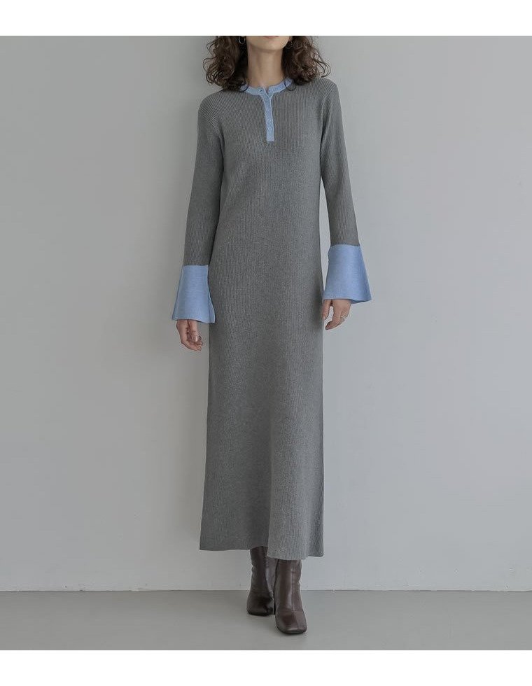 【リエディ/Re:EDIT】のフレアスリーブリブニットワンピース インテリア・キッズ・メンズ・レディースファッション・服の通販 founy(ファニー) 　ファッション　Fashion　レディースファッション　Fashion for Women　ワンピース　Dresses　ニットワンピース　Knit Dresses　カーディガン　Cardigan, Knitwear　キャップ　Cap, Baseball Cap　コンパクト　Compact, Small Size　シンプル　Simple, Minimal　スニーカー　Sneakers, Trainers　スリット　Slit, Slit Detail　スリーブ　Sleeve, Long Sleeve / Short Sleeve　トレンド　Trend, Trending Now　バランス　Balance, Style Balance　フレア　Flare, Flared　ベスト　Vest, Waistcoat　無地　Plain, Solid Color　リブニット　Rib Knit, Ribbed Knit　冬　Winter / This Winter　エレガント 上品　Elegant　配色グレー|ID: prp329100004792197 ipo3291000000034771225
