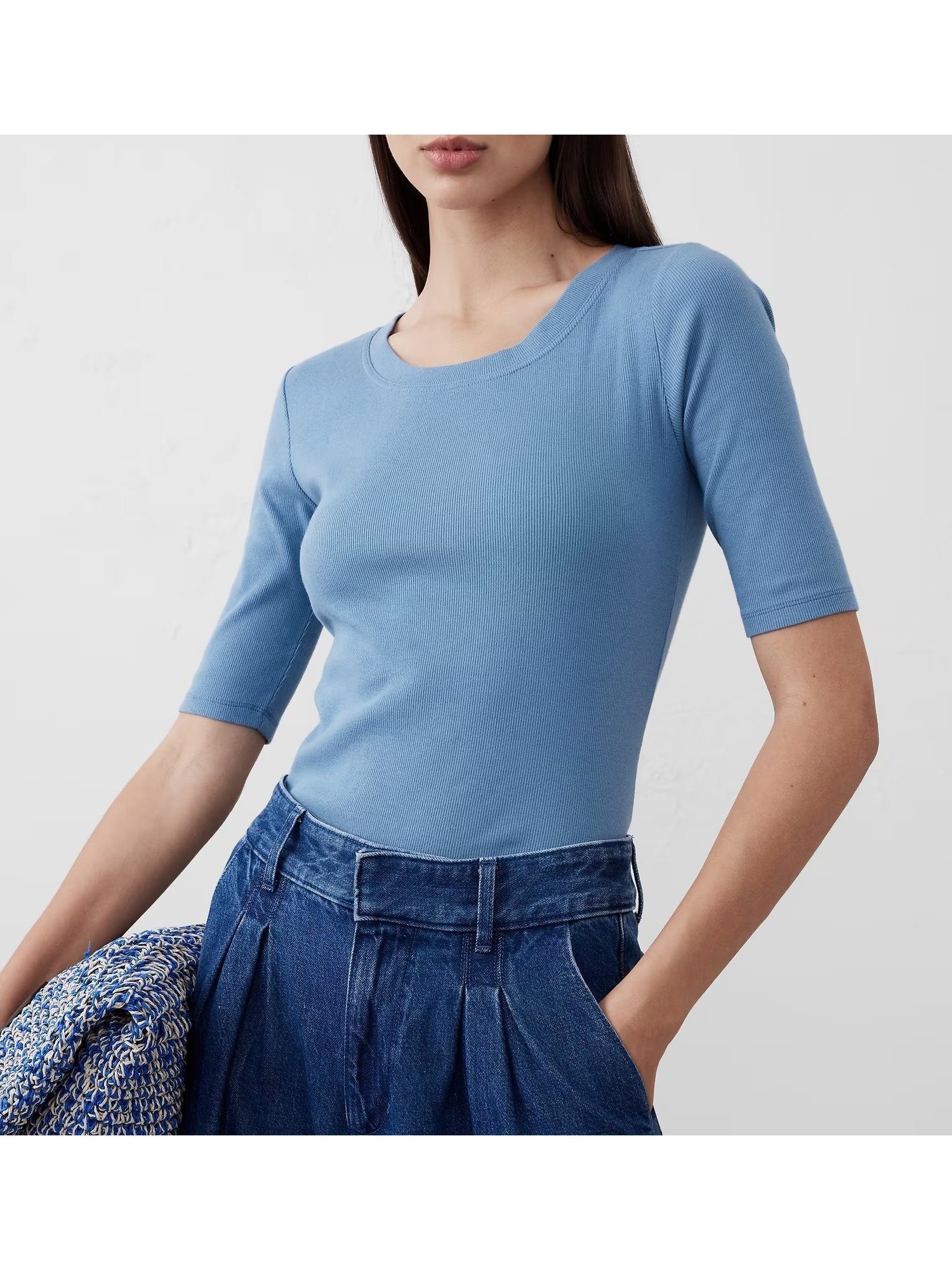 【バナナリパブリック ファクトリーストア/BANANA REPUBLIC FACTORY STORE】のBANANA REPUBLIC FACTORY STORE リブTシャツ インテリア・キッズ・メンズ・レディースファッション・服の通販 founy(ファニー) 　ファッション　Fashion　レディースファッション　Fashion for Women　トップス・カットソー　Cut & Sew Tops　シャツ・ブラウス・オフィスカジュアル　Elegant Blouses & Button-Ups　ロングTシャツ・Tシャツ　Longline T-Shirts & Tees　インナー　Innerwear　ジャケット　Jacket, Outerwear　デコルテ　Décolleté, Neckline　ベーシック　Basic, Essential　CRYSTAL_LAKE|ID: prp329100004792208 ipo3291000000034919820