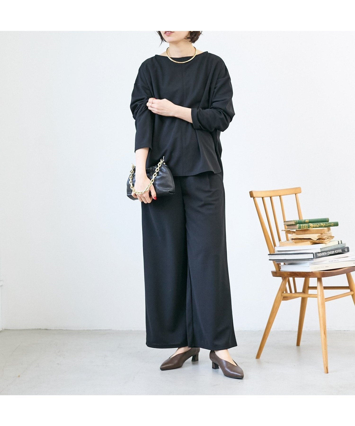 【ルクールブラン/le.coeur blanc】の《WEB限定アイテム》2点セット ライトジョーゼットセットアップ インテリア・キッズ・メンズ・レディースファッション・服の通販 founy(ファニー) 　ファッション　Fashion　レディースファッション　Fashion for Women　セットアップ　Matching Sets　カットソー　Cut and Sewn Top　シンプル　Simple, Minimal　ジョーゼット　Georgette, Semi-Sheer Fabric　センター　Center, Center Line　フォーマル　Formal, Dressy　ワイド　Wide, Wide Fit　エレガント 上品　Elegant　入学式　Entrance Ceremony　切替　Switching, Contrast Panel　卒業式　Graduation Ceremony　ブラック|ID: prp329100004792225 ipo3291000000034771395