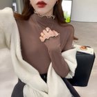 【ココモモ/COCOMOMO】のストレッチカットソー フリルネックロンT ハイネック 配色 バイカラー 長袖 ダークブラウン・ベージュ|ID: prp329100004792226 ipo3291000000034771394