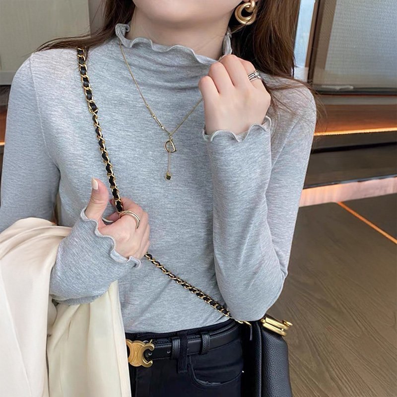 【ココモモ/COCOMOMO】のストレッチカットソー フリルネックロンT ハイネック 配色 バイカラー 長袖 インテリア・キッズ・メンズ・レディースファッション・服の通販 founy(ファニー) ファッション Fashion レディースファッション Fashion for Women トップス・カットソー Cut & Sew Tops ロングTシャツ・Tシャツ Longline T-Shirts & Tees カットソー・ベーシックTシャツ Cut-and-Sewn Tops / Stretch Tees & Basics インナー Innerwear オレンジ Orange カットソー Cut and Sewn Top ハイネック High Neck, Mock Neck 無地 Plain, Solid Color 長袖 Long Sleeve, Full Sleeve ライトグレー|ID: prp329100004792226 ipo3291000000034771404