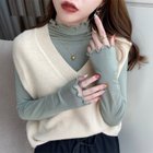 【ココモモ/COCOMOMO】のストレッチカットソー フリルネックロンT ハイネック 配色 バイカラー 長袖 ライトグリーン|ID: prp329100004792226 ipo3291000000034771405