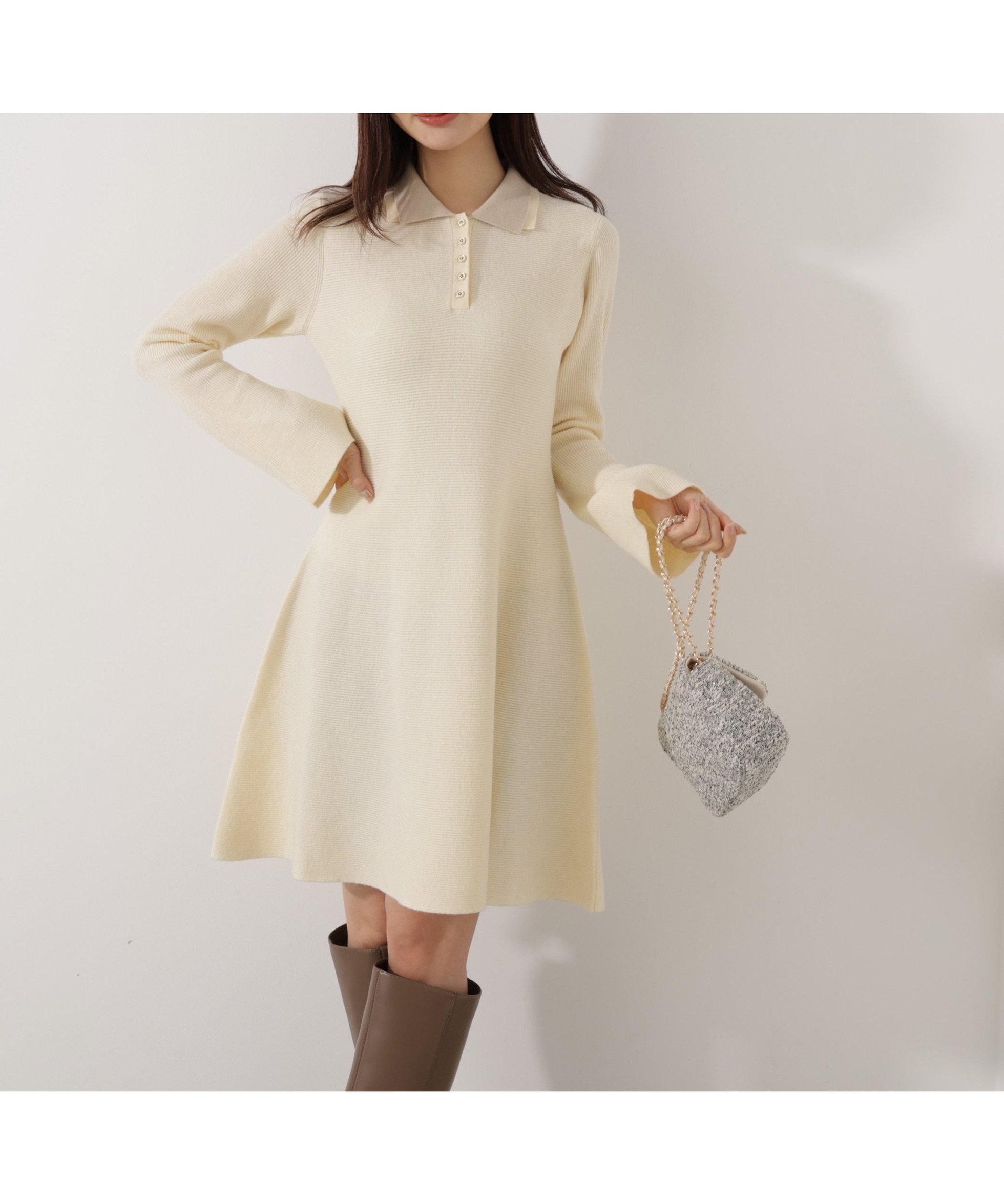 【プロポーション ボディドレッシング/PROPORTION BODY DRESSING】の《EDIT COLOGNE》ポロミニニットワンピース インテリア・キッズ・メンズ・レディースファッション・服の通販 founy(ファニー) 　ファッション　Fashion　レディースファッション　Fashion for Women　ワンピース　Dresses　ニットワンピース　Knit Dresses　ダブル　Double, Double-Breasted　エクリュ1|ID: prp329100004792243 ipo3291000000035218664