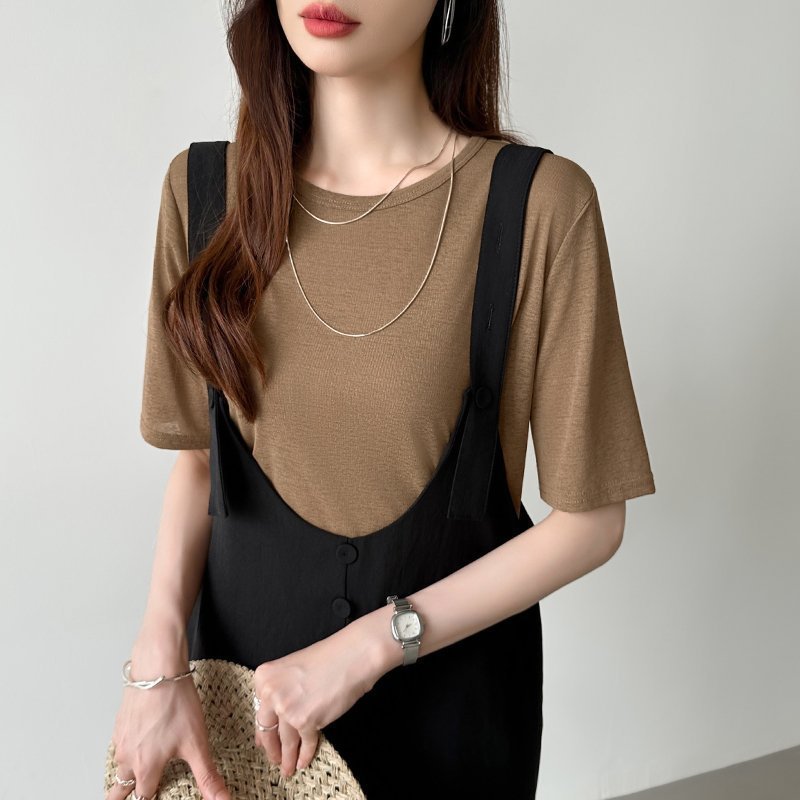 【ココモモ/COCOMOMO】の選べる2タイプ シアーカットソー シアートップス ロンt トップス 長袖 五分袖 インテリア・キッズ・メンズ・レディースファッション・服の通販 founy(ファニー) ファッション Fashion レディースファッション Fashion for Women トップス・カットソー Cut & Sew Tops ロングTシャツ・Tシャツ Longline T-Shirts & Tees カットソー・ベーシックTシャツ Cut-and-Sewn Tops / Stretch Tees & Basics シアー Sheer, See-Through スウェット / スエット Sweatshirt, Sweatwear セーター Sweater, Knitwear 夏 Summer 水着 Swimsuit, Swimwear 長袖 Long Sleeve, Full Sleeve 五分袖・ブラウン|ID: prp329100004792314 ipo3291000000034889023