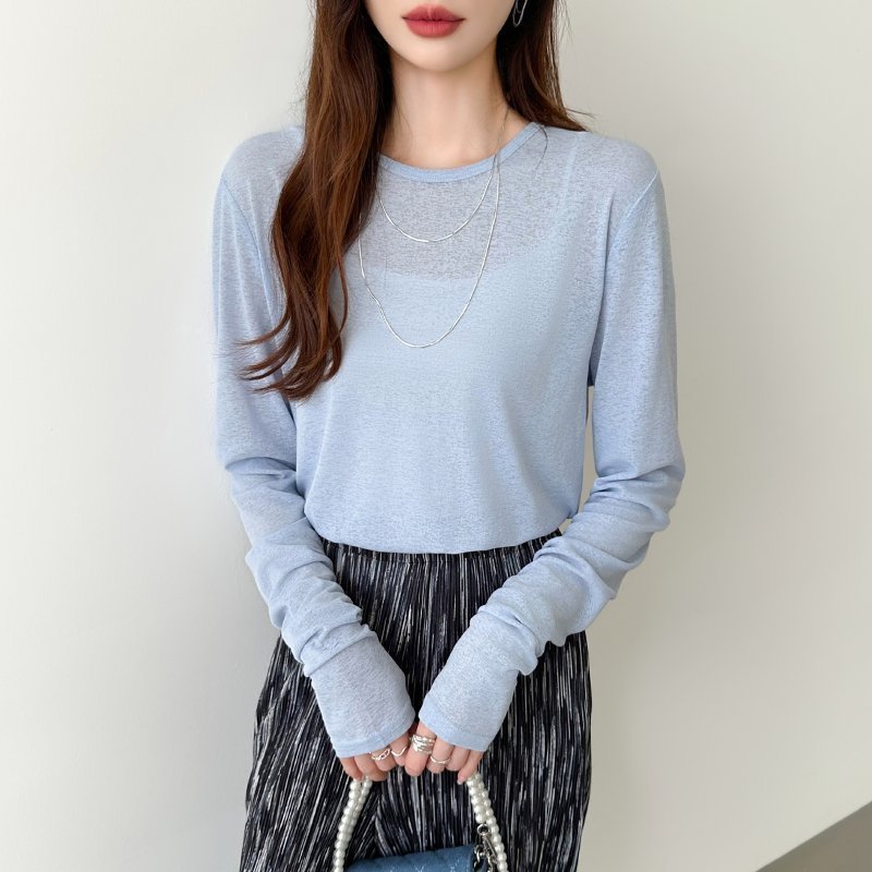 【ココモモ/COCOMOMO】の選べる2タイプ シアーカットソー シアートップス ロンt トップス 長袖 五分袖 インテリア・キッズ・メンズ・レディースファッション・服の通販 founy(ファニー) ファッション Fashion レディースファッション Fashion for Women トップス・カットソー Cut & Sew Tops ロングTシャツ・Tシャツ Longline T-Shirts & Tees カットソー・ベーシックTシャツ Cut-and-Sewn Tops / Stretch Tees & Basics シアー Sheer, See-Through スウェット / スエット Sweatshirt, Sweatwear セーター Sweater, Knitwear 夏 Summer 水着 Swimsuit, Swimwear 長袖 Long Sleeve, Full Sleeve 長袖・ライトブルー|ID: prp329100004792314 ipo3291000000034889043