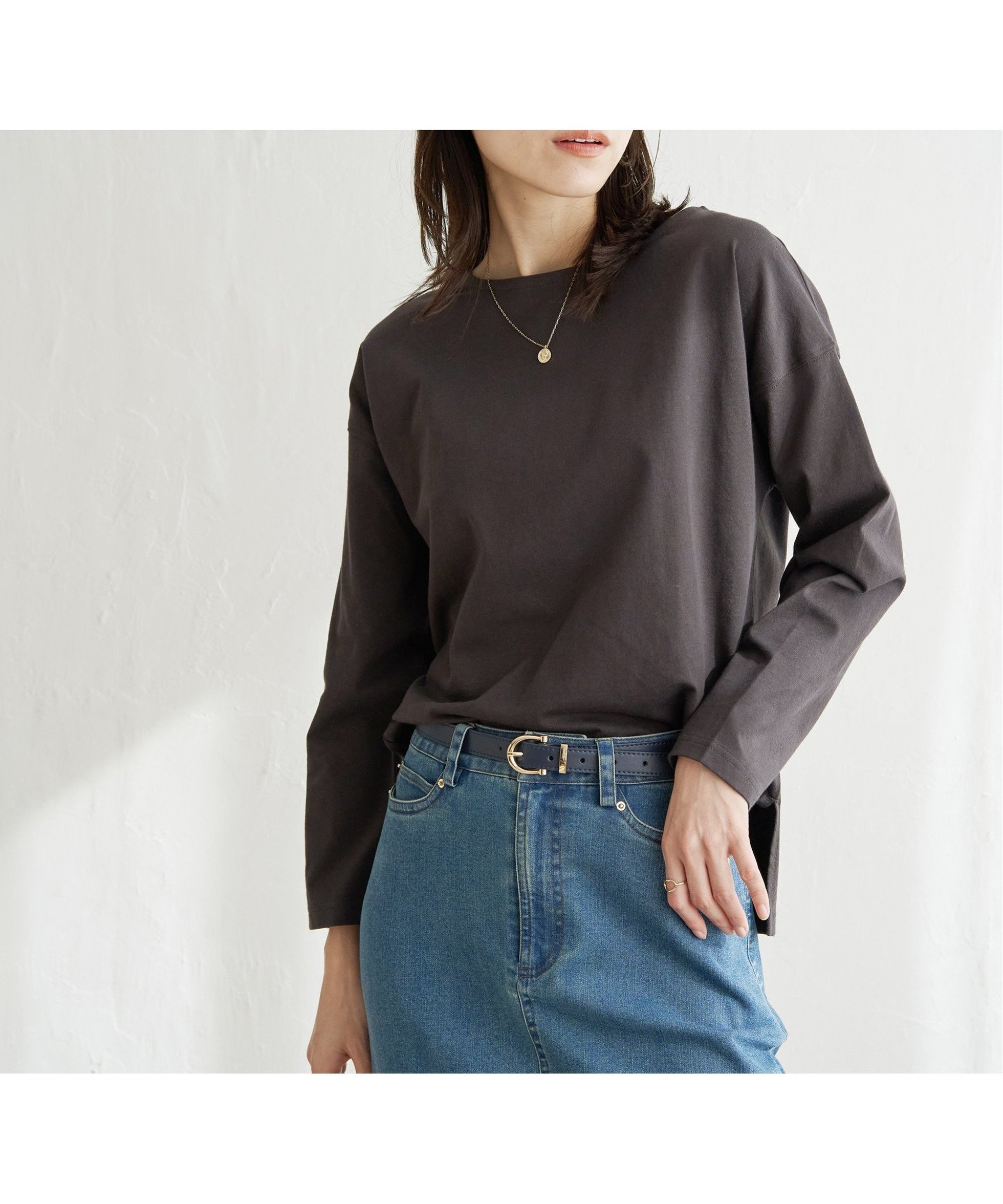 【イッカ/ikka】のコットンUSAロンT インテリア・キッズ・メンズ・レディースファッション・服の通販 founy(ファニー) 　ファッション　Fashion　レディースファッション　Fashion for Women　トップス・カットソー　Cut & Sew Tops　ロングTシャツ・Tシャツ　Longline T-Shirts & Tees　おすすめ　Recommended / Our Picks　カットソー　Cut and Sewn Top　キャップ　Cap, Baseball Cap　コンパクト　Compact, Small Size　シンプル　Simple, Minimal　スニーカー　Sneakers, Trainers　フェミニン　Feminine, Girly　フレア　Flare, Flared　ベーシック　Basic, Essential　ボーダー　Border, Stripe　リラックス　Relax, Relaxed Fit　エレガント 上品　Elegant　無地　Plain, Solid Color　長袖　Long Sleeve, Full Sleeve　チャコール|ID: prp329100004792392 ipo3291000000035141237