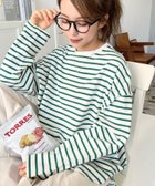 【モーメントプラス/moment+ / MEN】の綿100%無地 ボーダー.オーバーサイズロングスリーブTシャツ グリーン|ID: prp329100004792469 ipo3291000000034773102